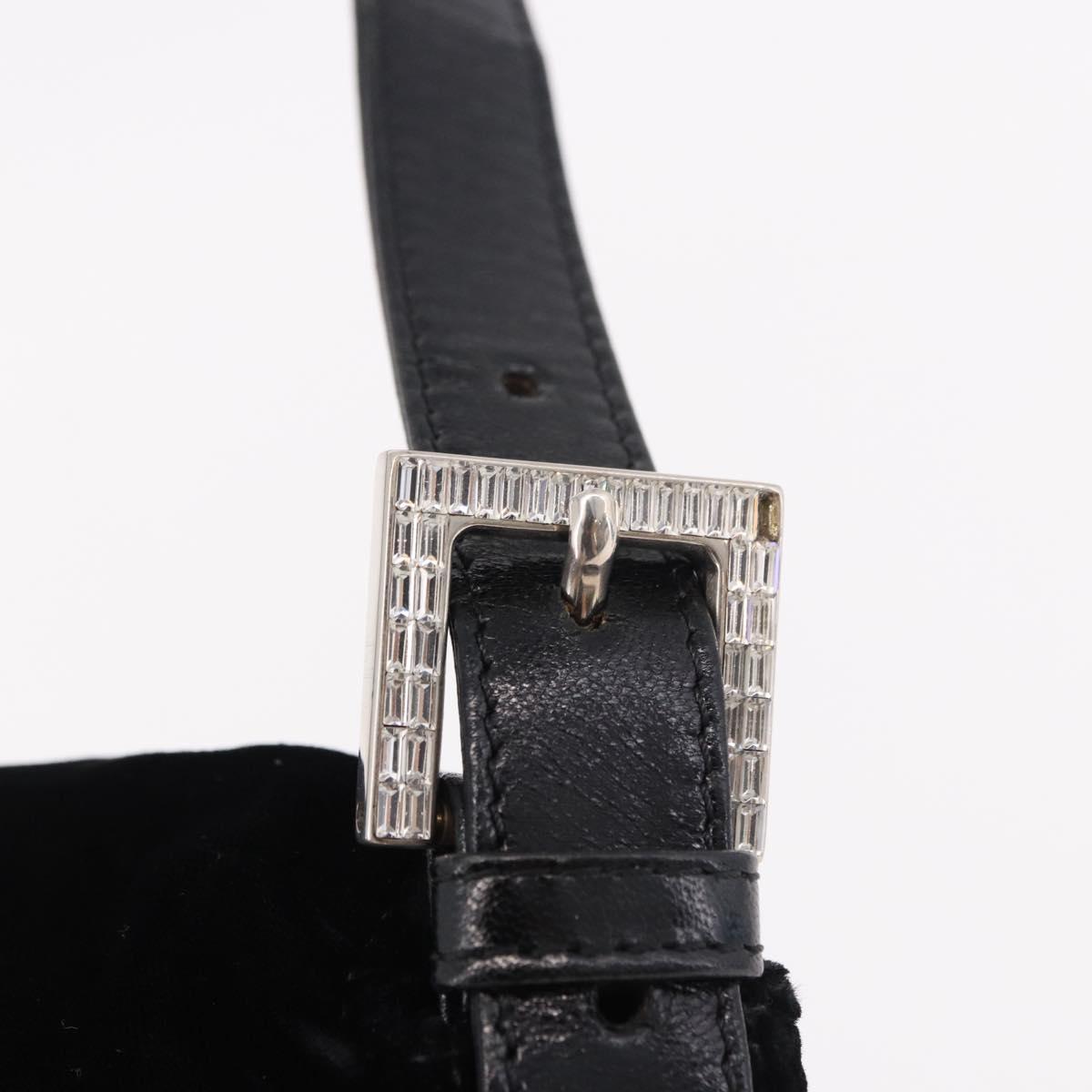 FENDI Mamma Baguette Shoulder Bag Velor Black Silver Auth yk20633SAM