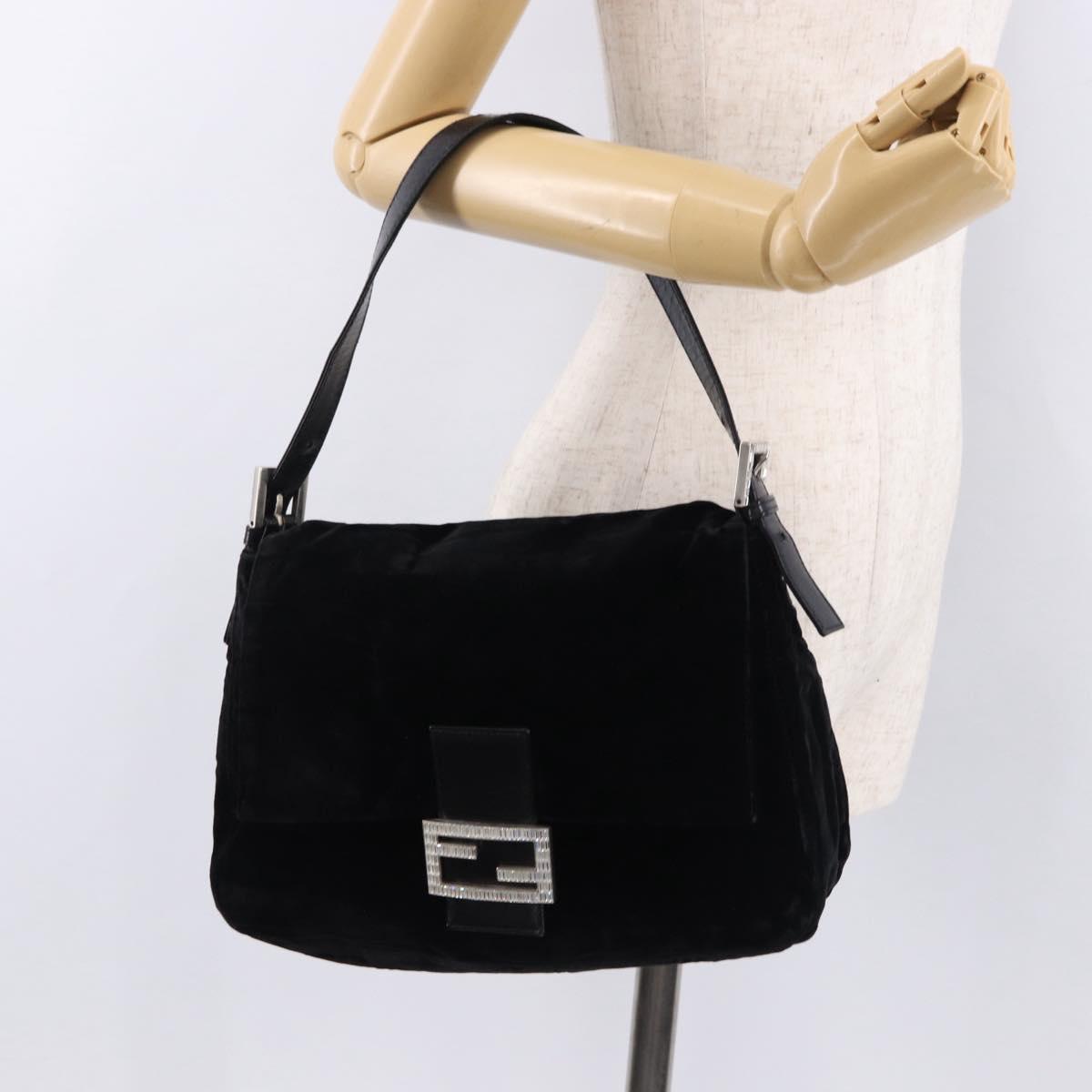 FENDI Mamma Baguette Shoulder Bag Velor Black Silver Auth yk20633SAM