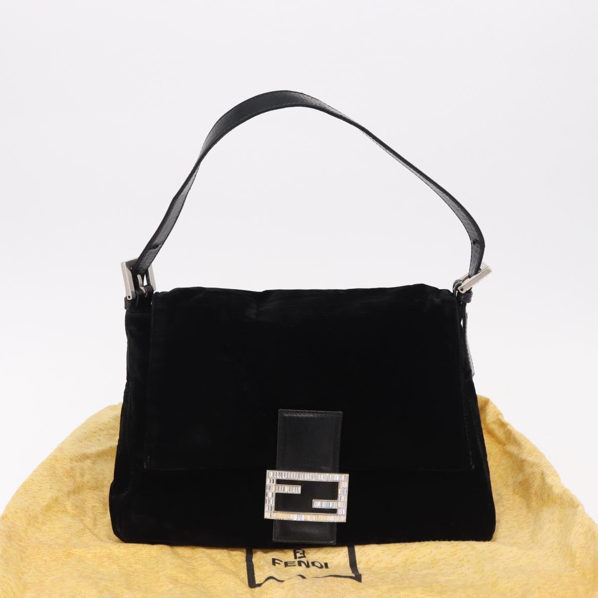 FENDI Mamma Baguette Shoulder Bag Velor Black Silver Auth yk20633SAM