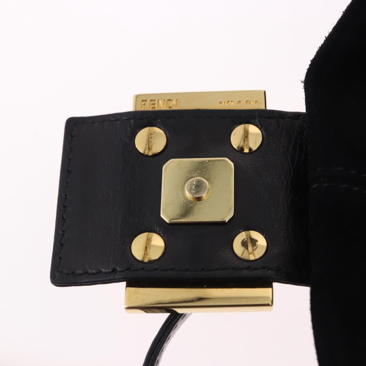 FENDI Mamma Baguette Shoulder Bag Suede Black Gold Tone Auth yk20635SAM