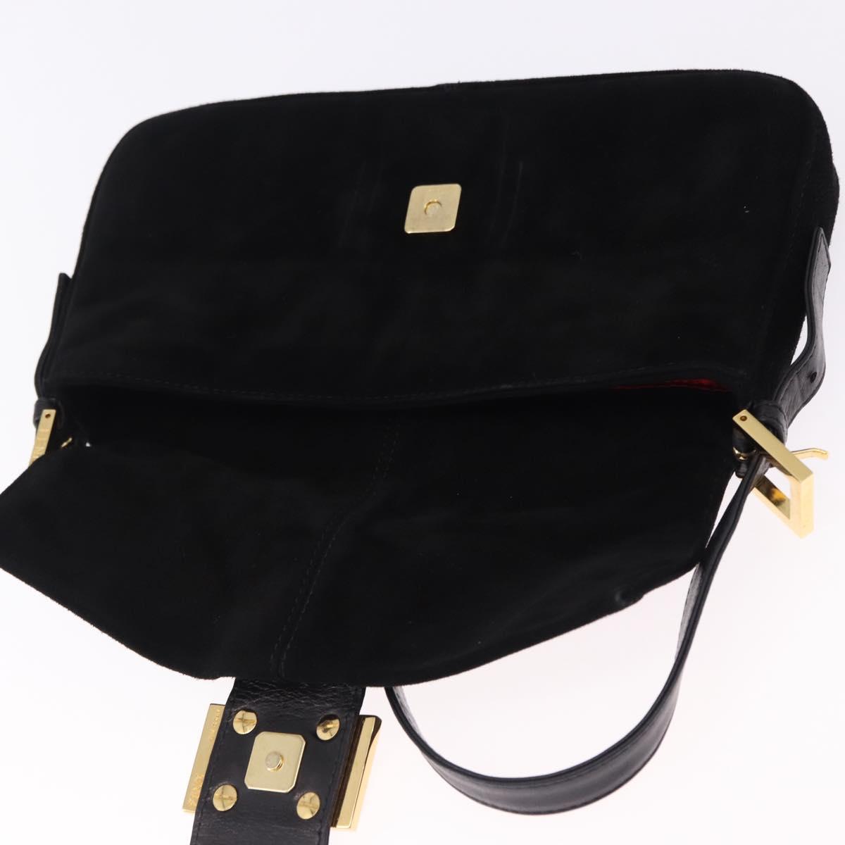 FENDI Mamma Baguette Shoulder Bag Suede Black Gold Tone Auth yk20635SAM