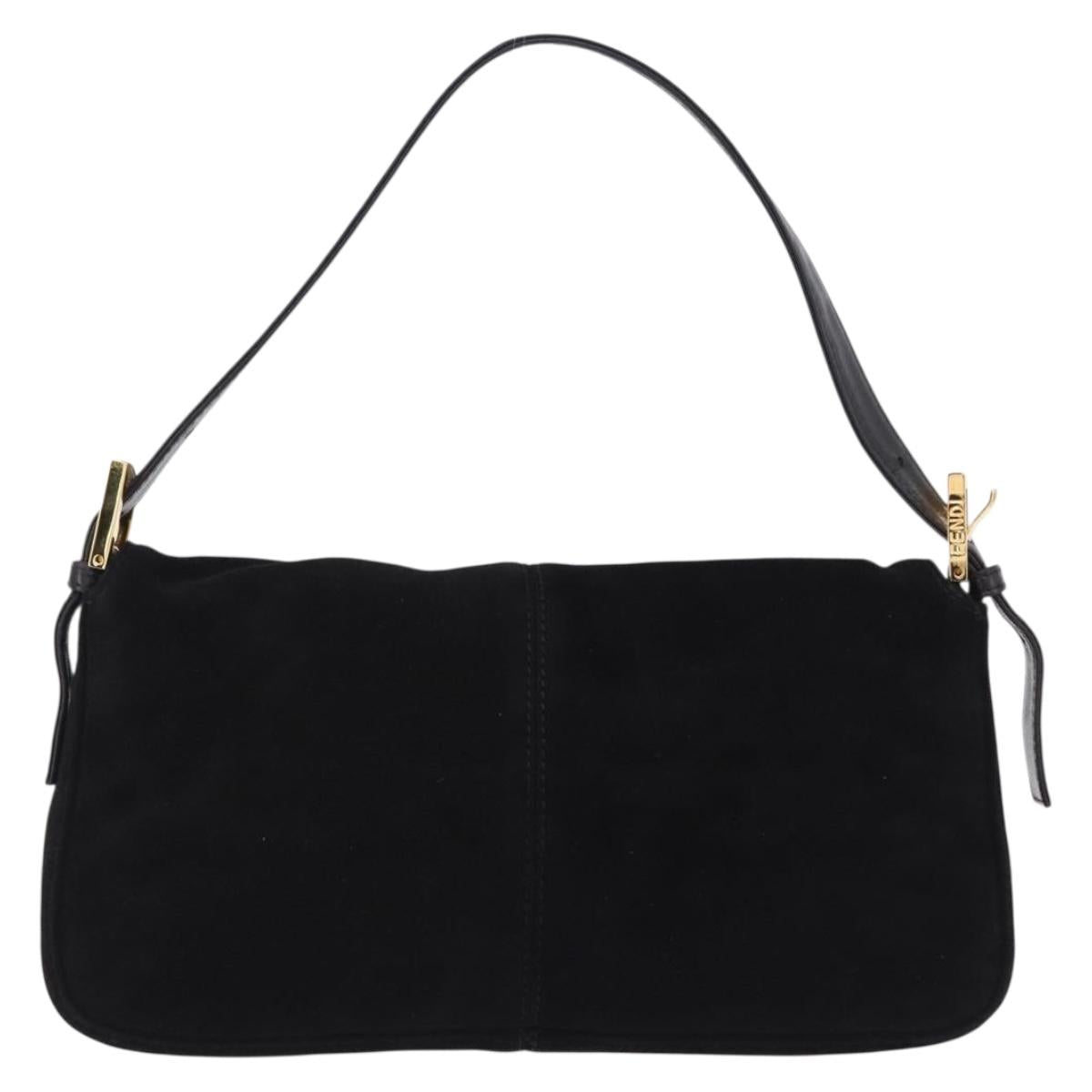 FENDI Mamma Baguette Shoulder Bag Suede Black Gold Tone Auth yk20635SAM