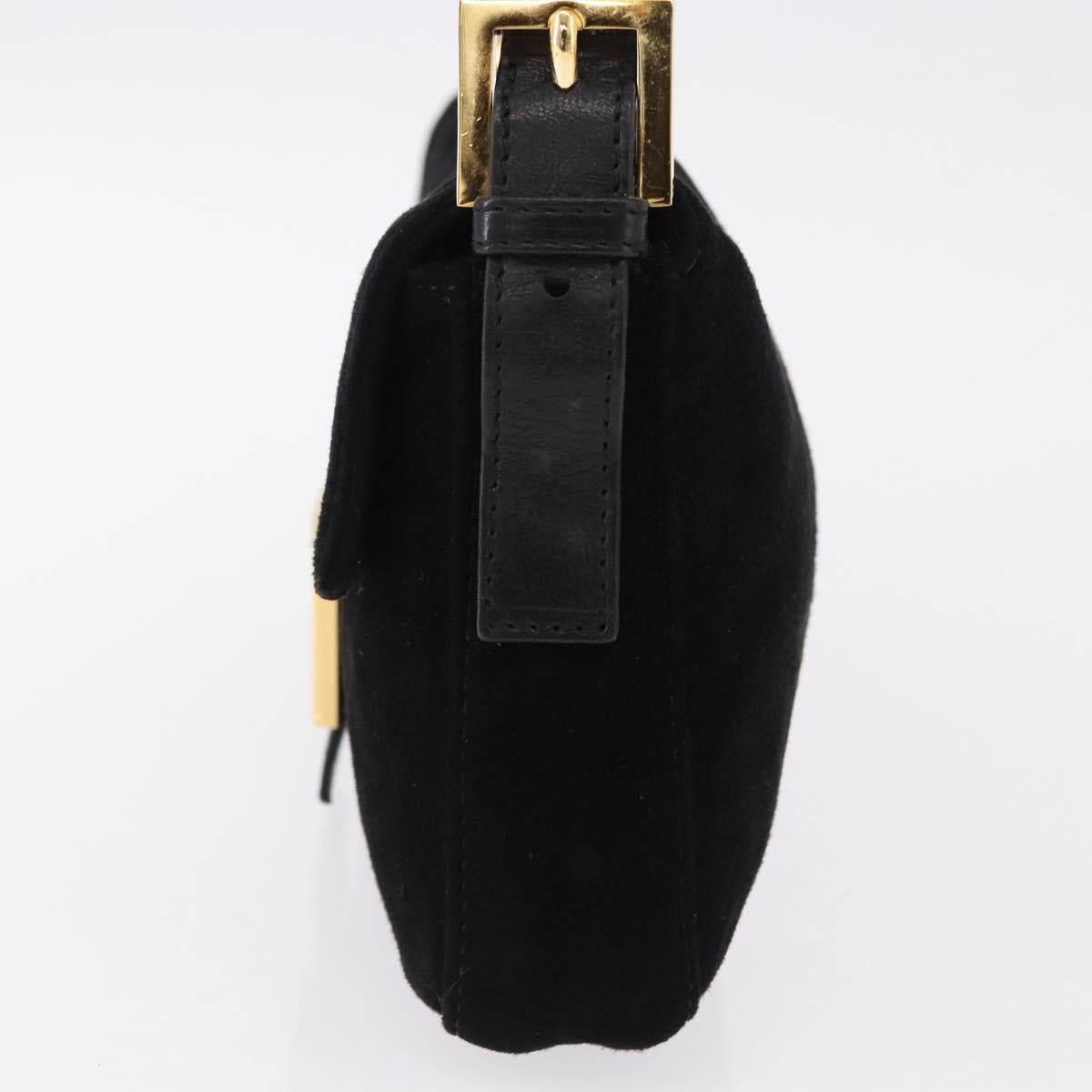FENDI Mamma Baguette Shoulder Bag Suede Black Gold Tone Auth yk20635SAM