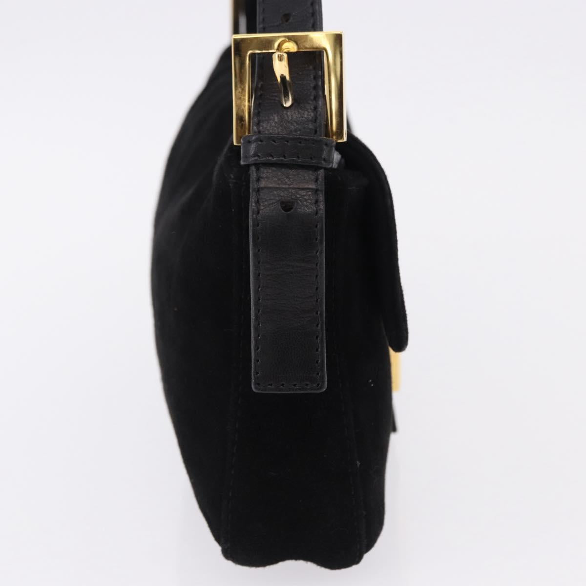FENDI Mamma Baguette Shoulder Bag Suede Black Gold Tone Auth yk20635SAM