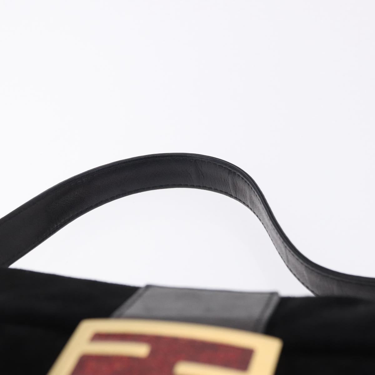 FENDI Mamma Baguette Shoulder Bag Suede Black Gold Tone Auth yk20635SAM