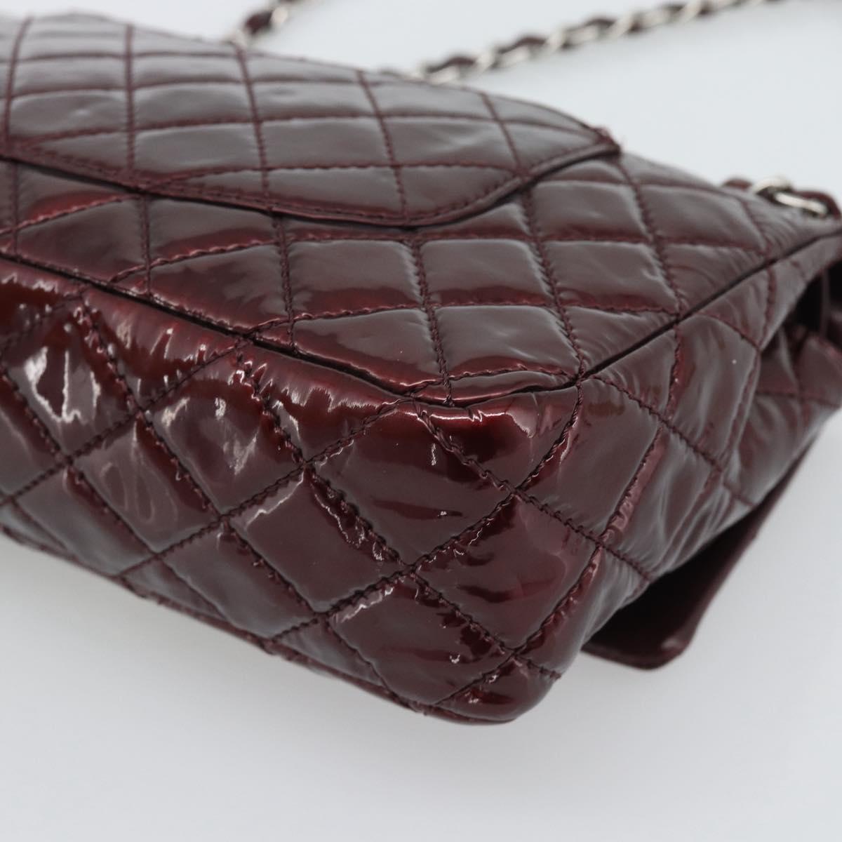 CHANEL Matelasse 25 Chain Hand Bag Patent Bordeaux Silver CC Auth yk20637SAM