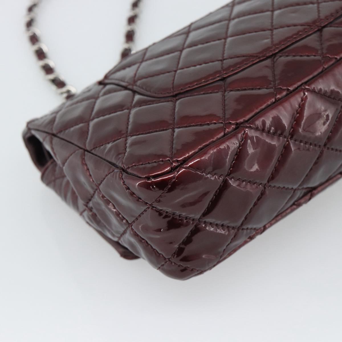 CHANEL Matelasse 25 Chain Hand Bag Patent Bordeaux Silver CC Auth yk20637SAM