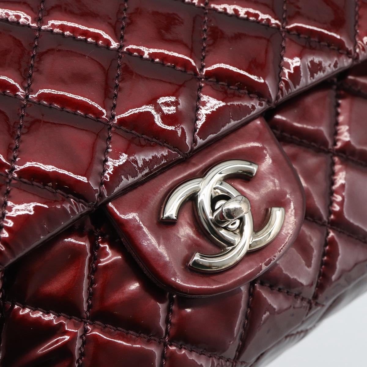 CHANEL Matelasse 25 Chain Hand Bag Patent Bordeaux Silver CC Auth yk20637SAM