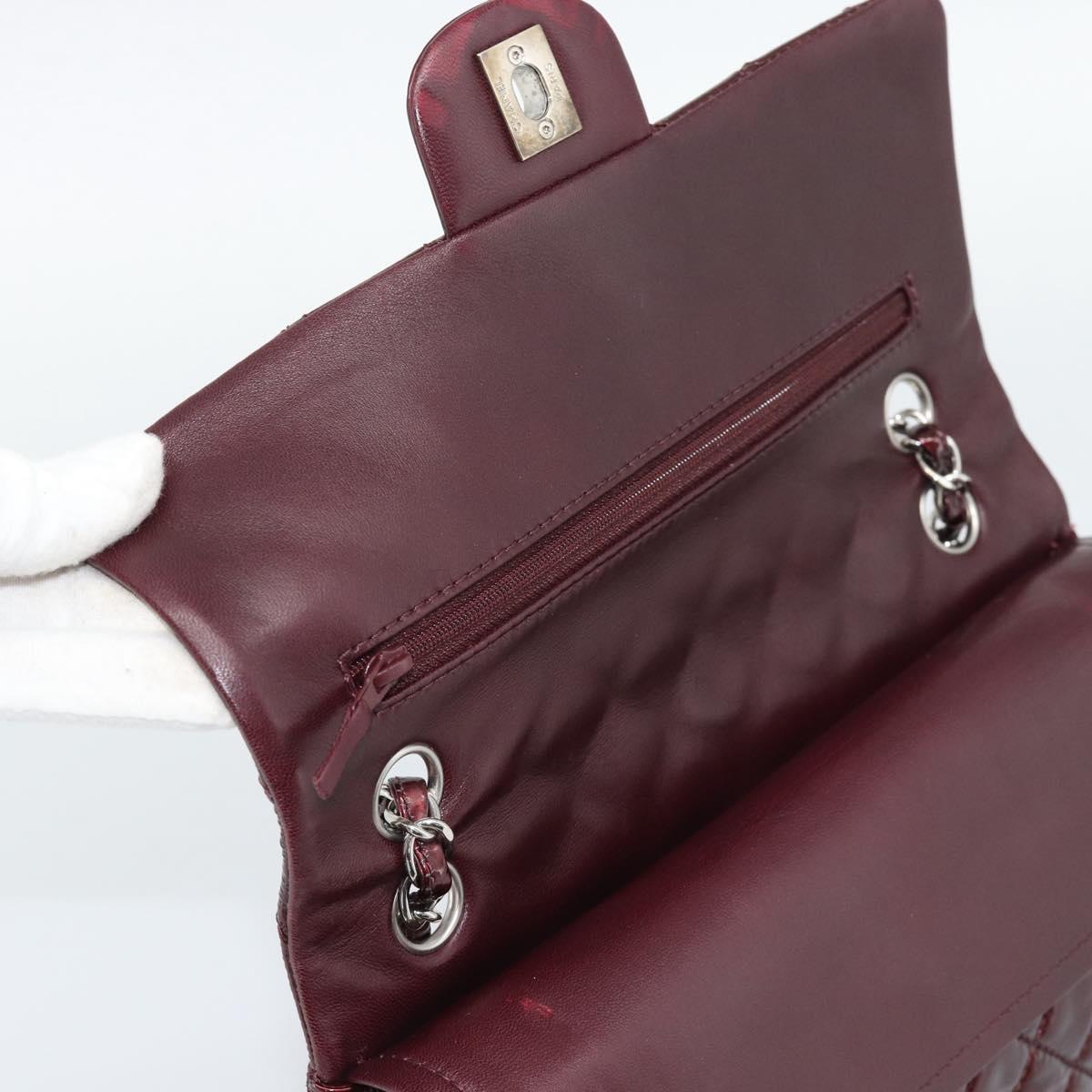 CHANEL Matelasse 25 Chain Hand Bag Patent Bordeaux Silver CC Auth yk20637SAM