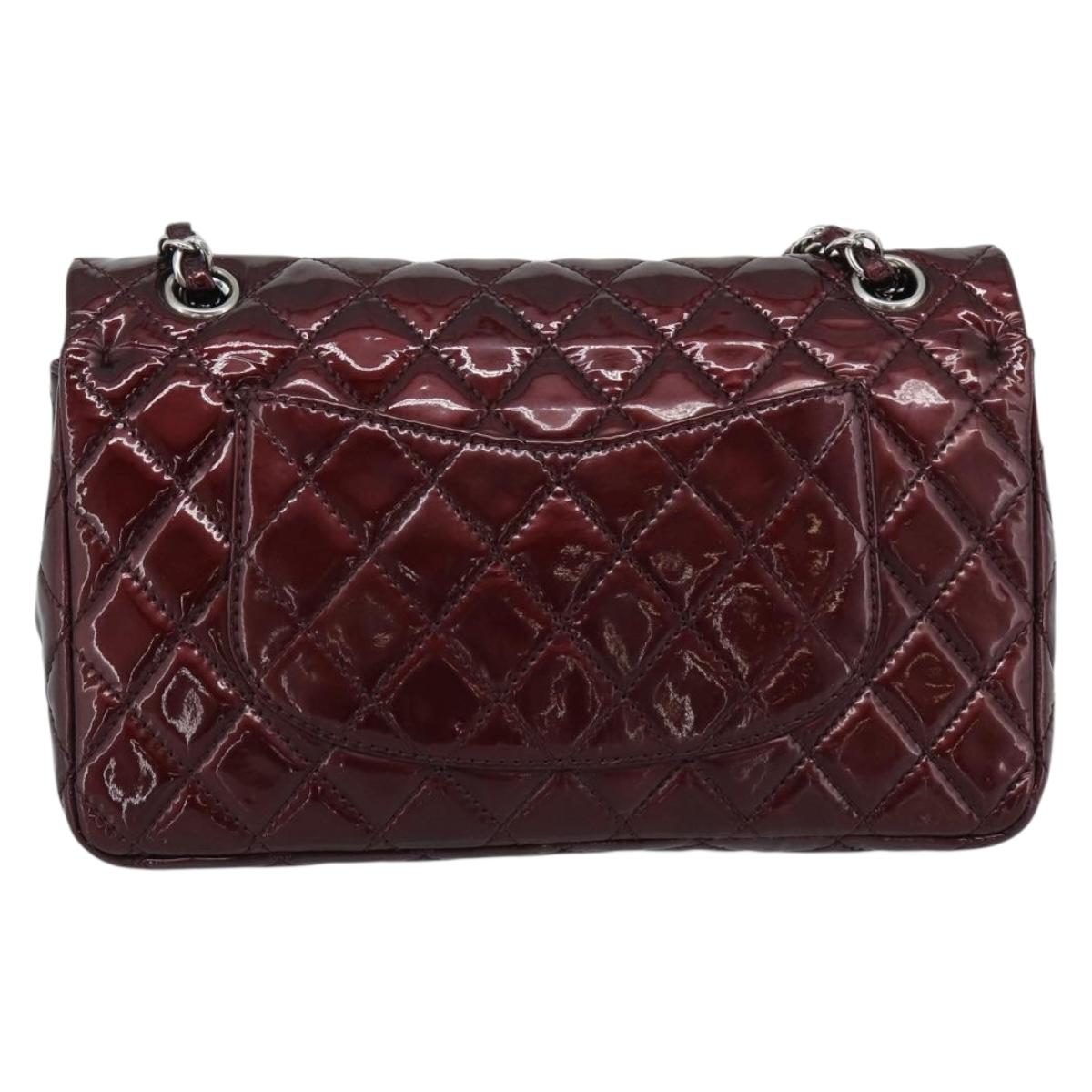 CHANEL Matelasse 25 Chain Hand Bag Patent Bordeaux Silver CC Auth yk20637SAM