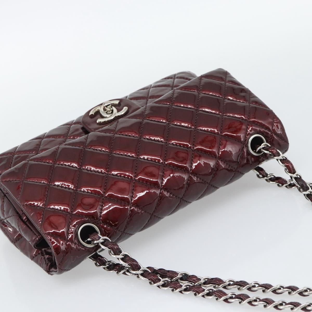 CHANEL Matelasse 25 Chain Hand Bag Patent Bordeaux Silver CC Auth yk20637SAM