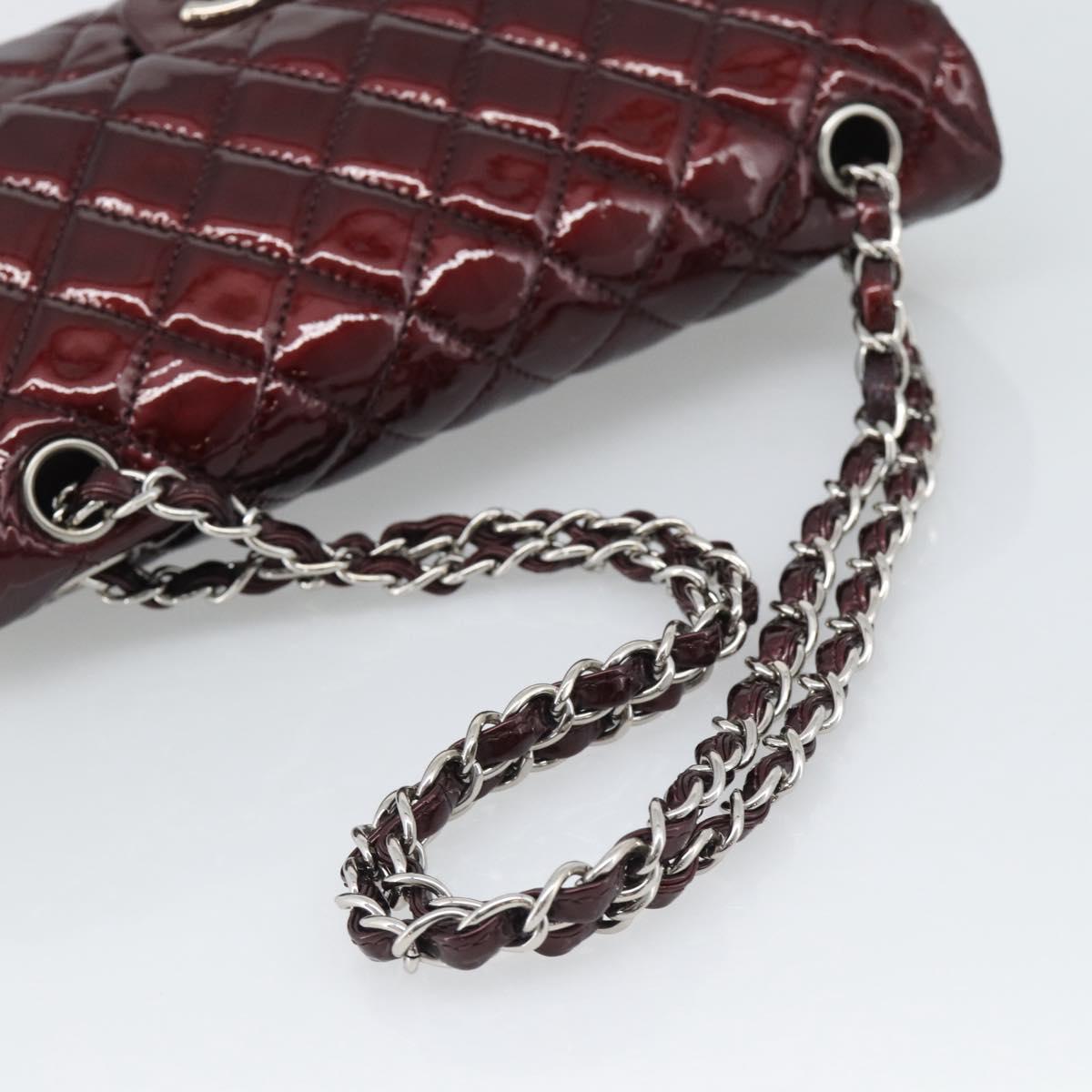 CHANEL Matelasse 25 Chain Hand Bag Patent Bordeaux Silver CC Auth yk20637SAM