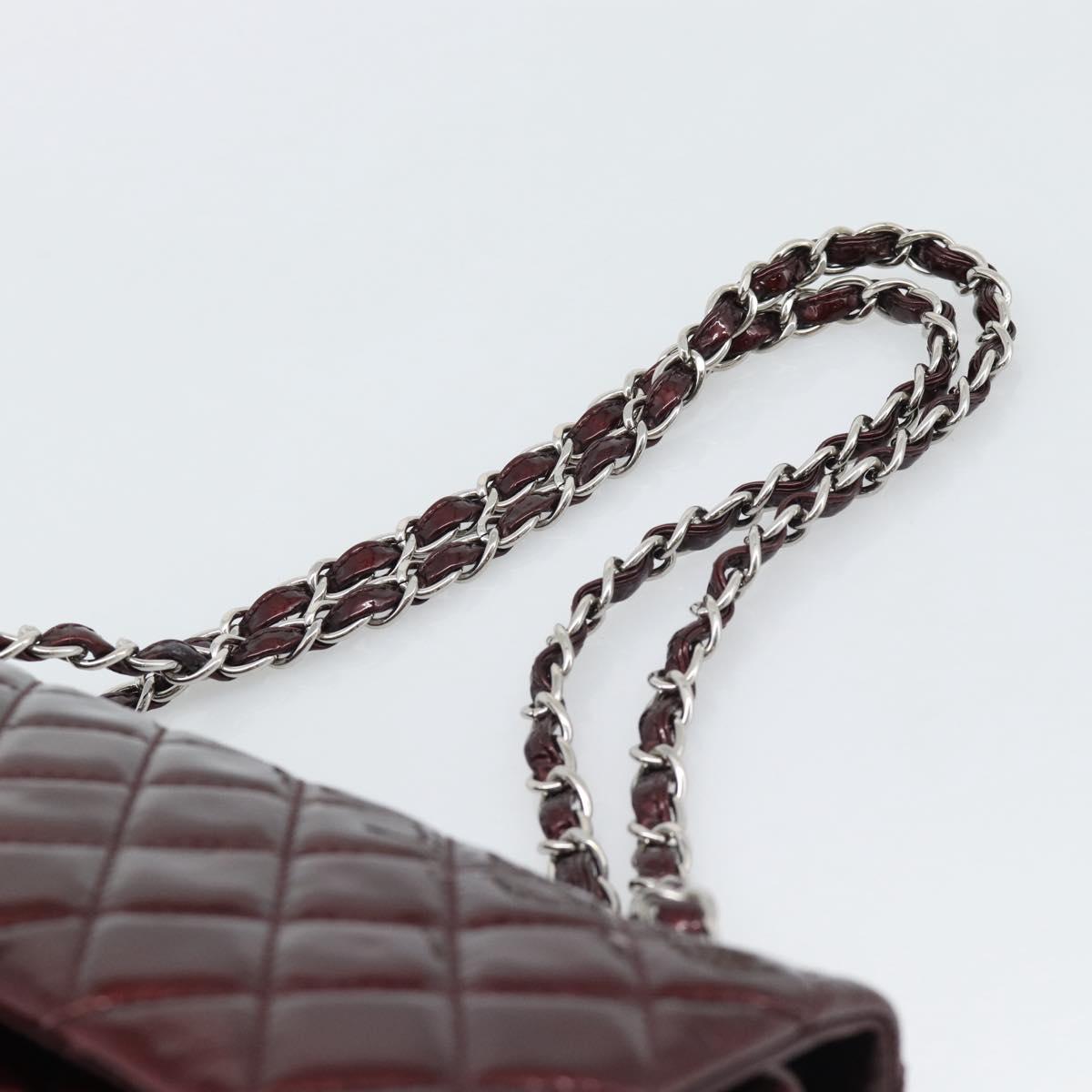 CHANEL Matelasse 25 Chain Hand Bag Patent Bordeaux Silver CC Auth yk20637SAM