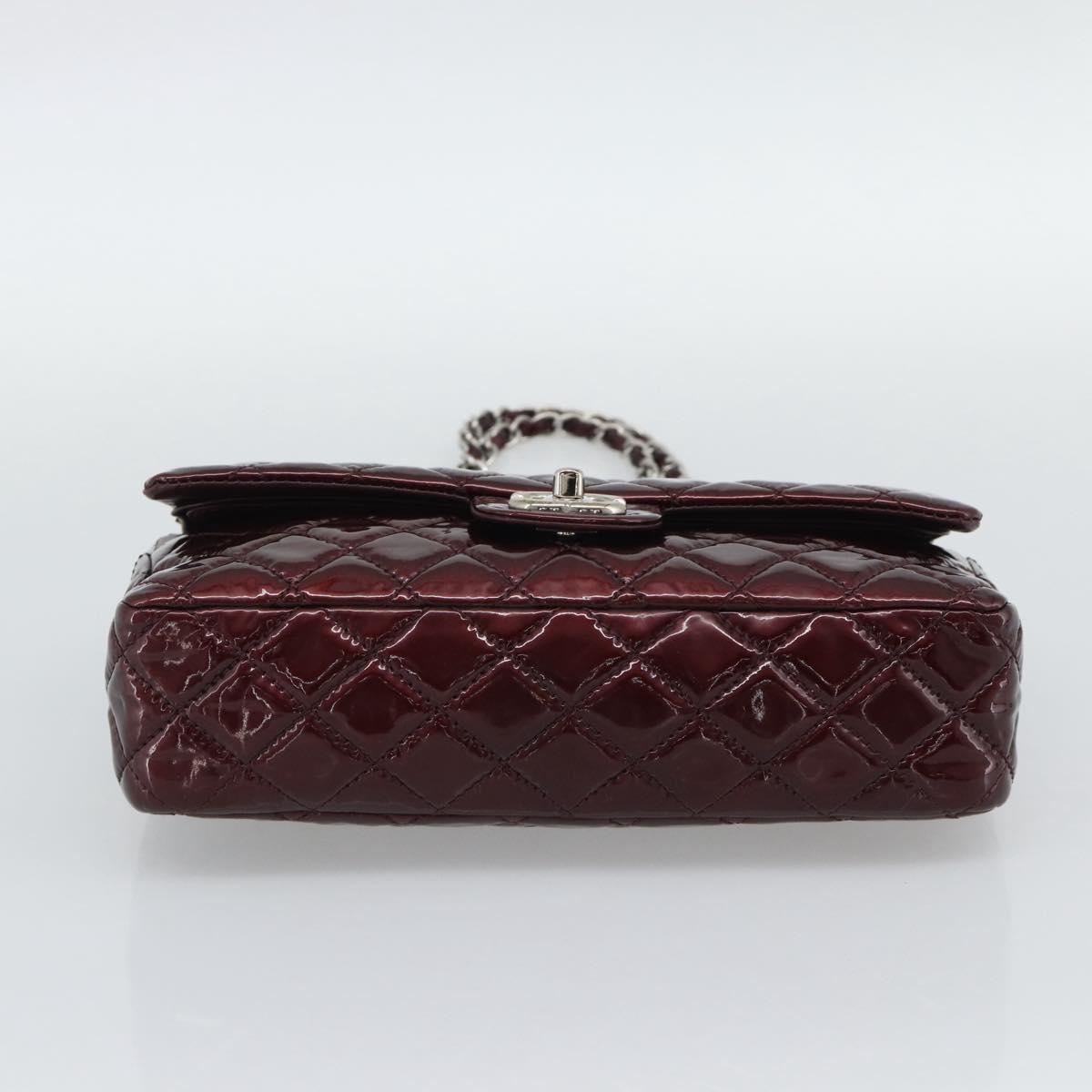 CHANEL Matelasse 25 Chain Hand Bag Patent Bordeaux Silver CC Auth yk20637SAM
