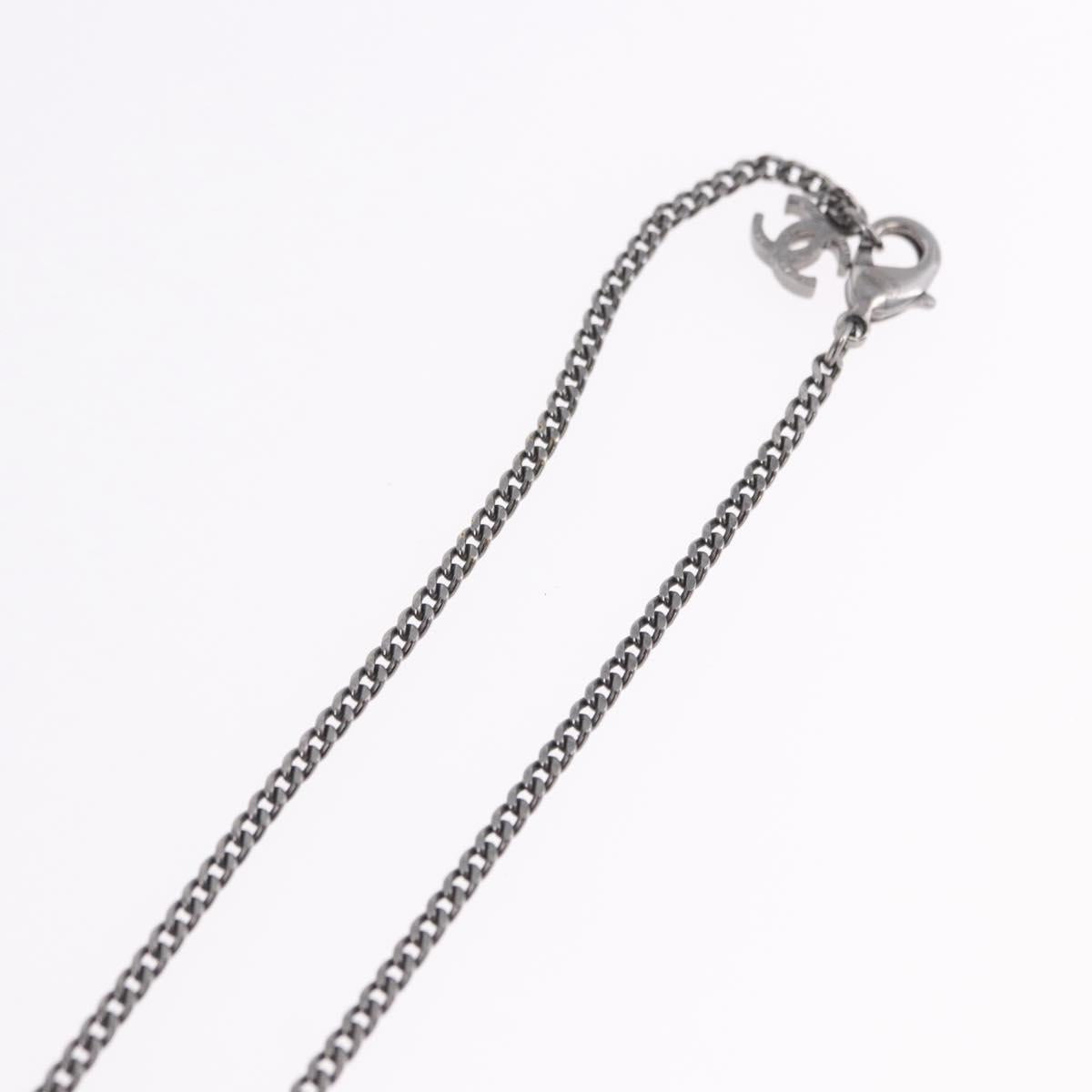 CHANEL COCO Mark Stone Necklace Metal Silver CC Auth yk20638M