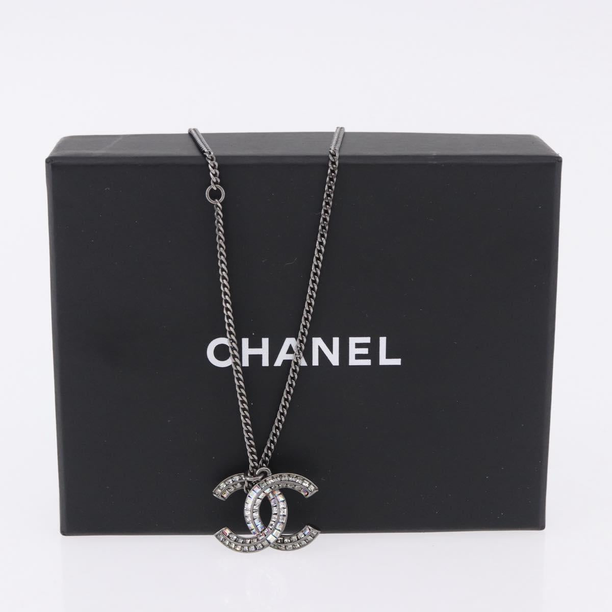 CHANEL COCO Mark Stone Necklace Metal Silver CC Auth yk20638M