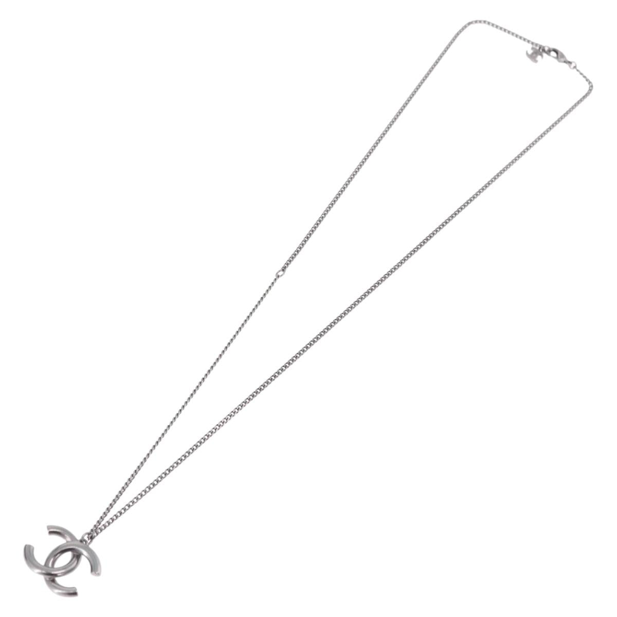 CHANEL COCO Mark Stone Necklace Metal Silver CC Auth yk20638M