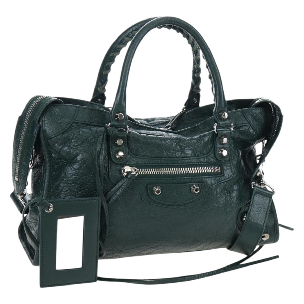 BALENCIAGA Classic City Leather 2way Green Silver 431621 Auth yk20640SAM