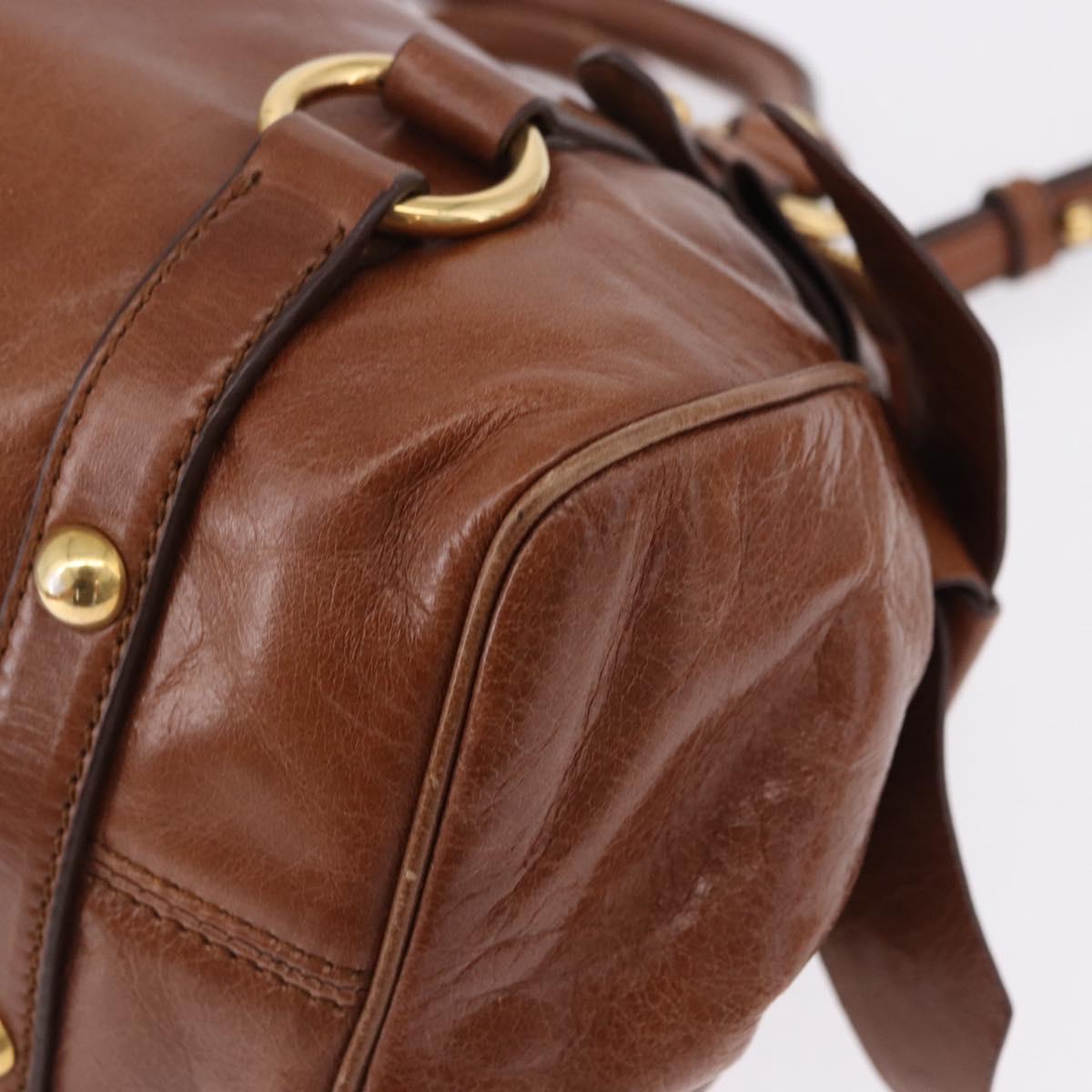 Miu Miu Hand Bag Leather 2way Brown Gold Tone Auth yk20642SAM