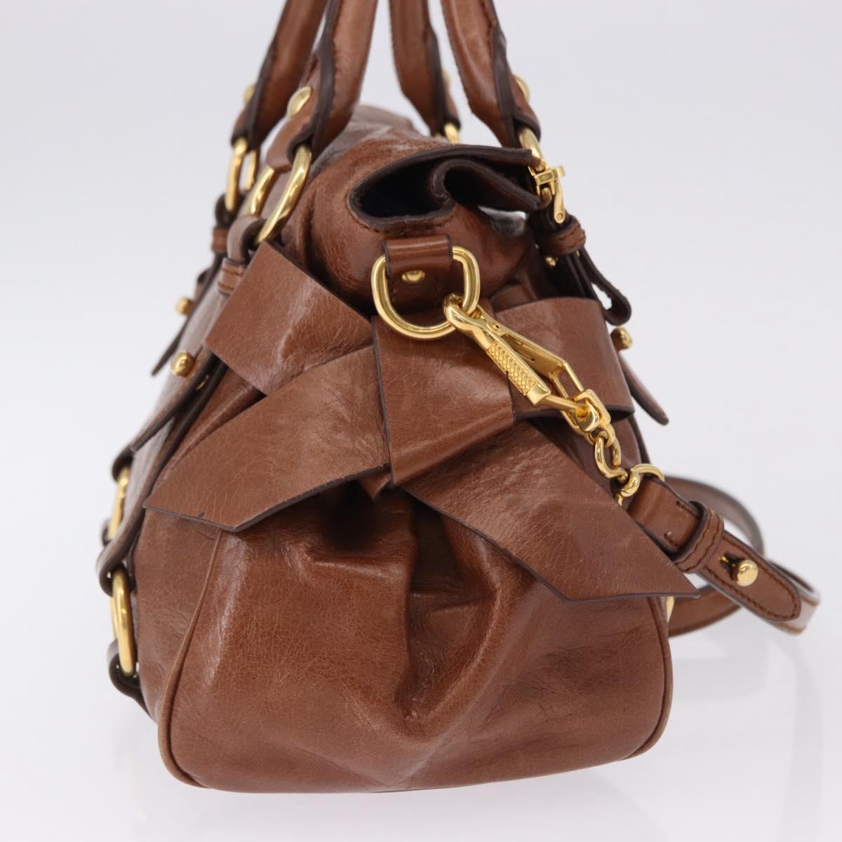 Miu Miu Hand Bag Leather 2way Brown Gold Tone Auth yk20642SAM