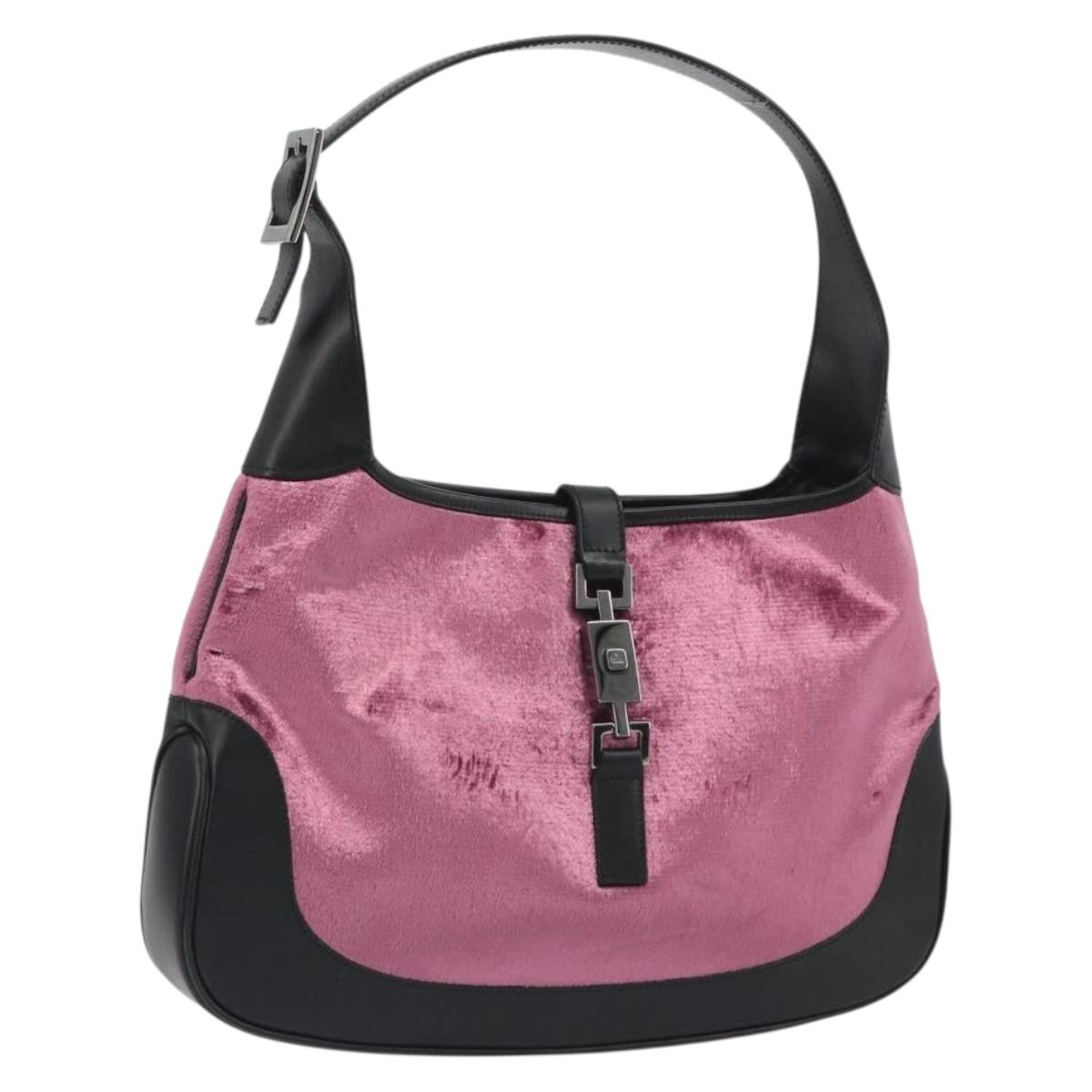 GUCCI Jackie Shoulder Bag Velor Pink Silver 001.3306 Auth yk20643SAV