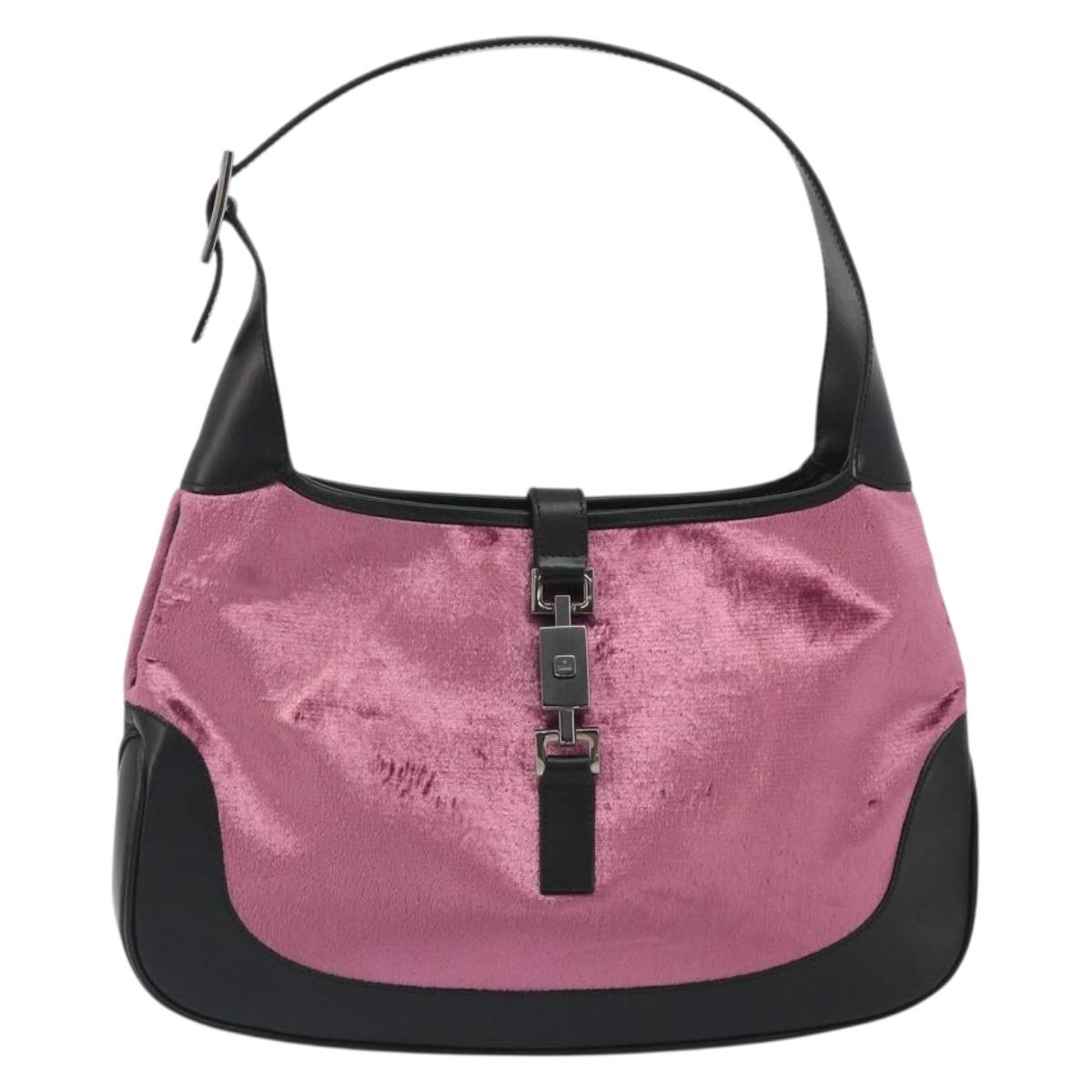 GUCCI Jackie Shoulder Bag Velor Pink Silver 001.3306 Auth yk20643SAV