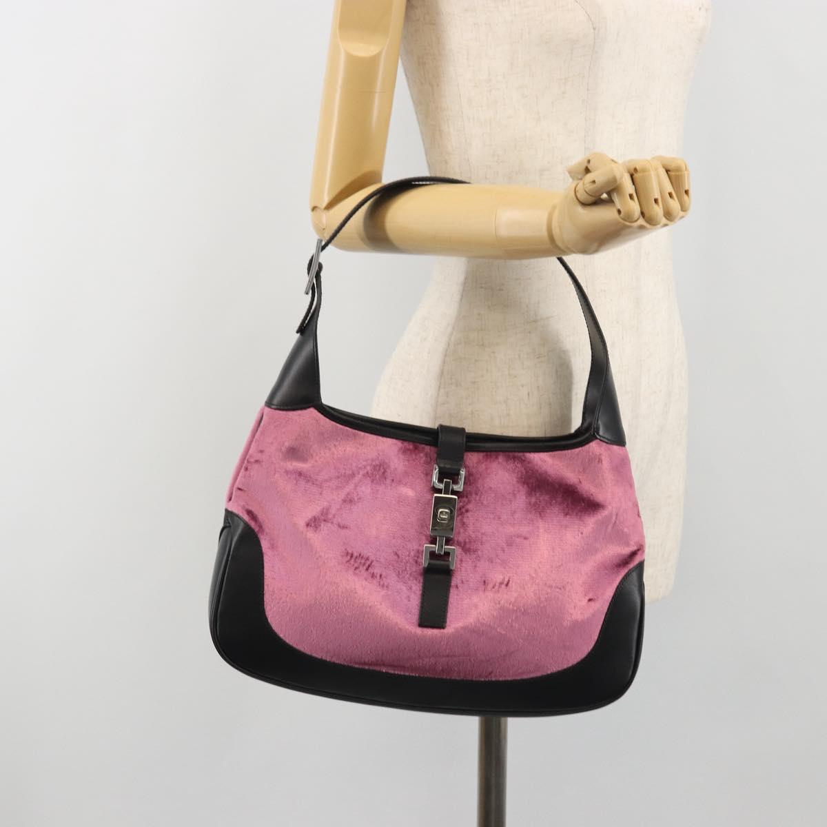 GUCCI Jackie Shoulder Bag Velor Pink Silver 001.3306 Auth yk20643SAV