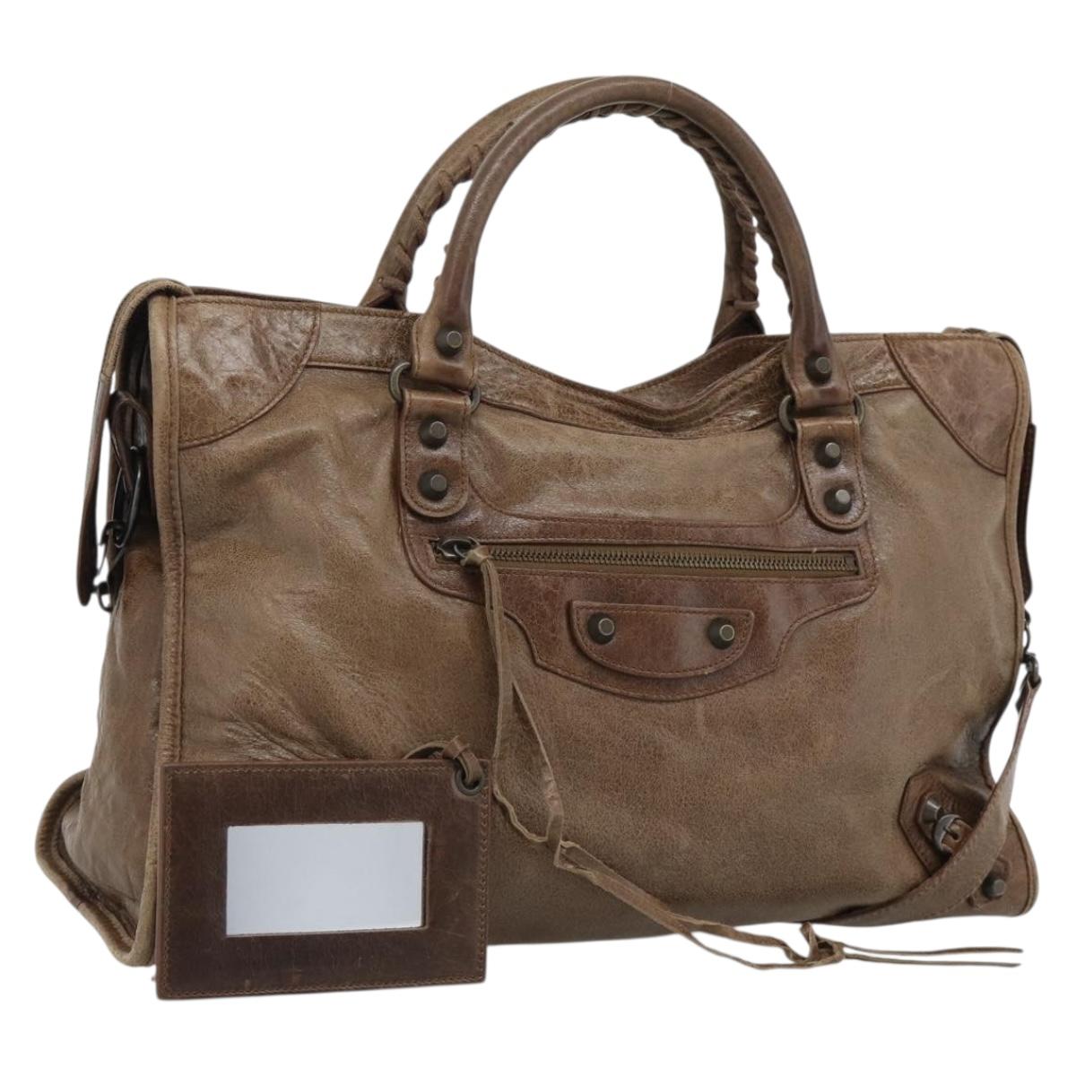 BALENCIAGA The City Hand Bag Leather 2way Brown 115748 Auth yk20644M