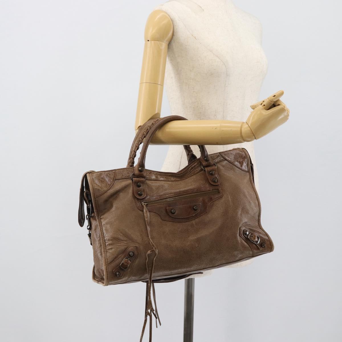 BALENCIAGA The City Hand Bag Leather 2way Brown 115748 Auth yk20644M