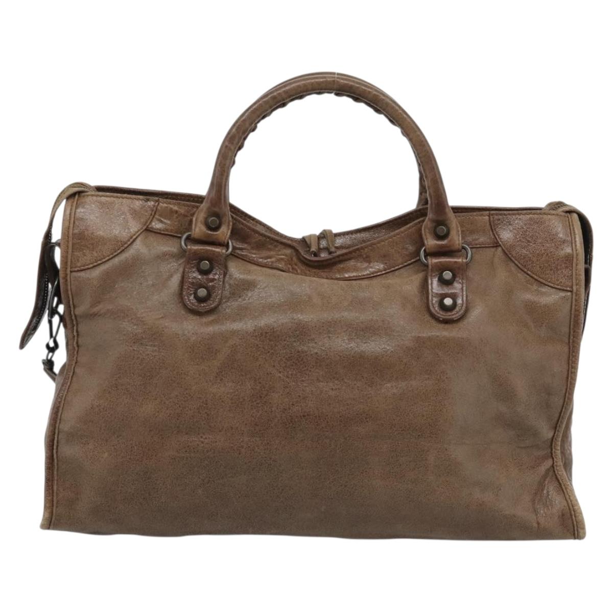 BALENCIAGA The City Hand Bag Leather 2way Brown 115748 Auth yk20644M