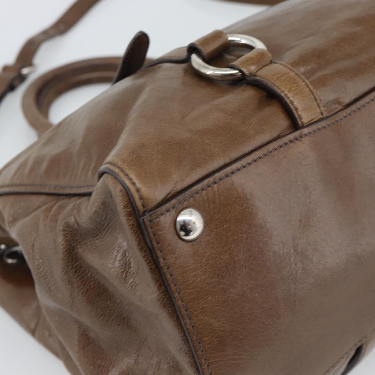 Miu Miu Hand Bag Leather 2way Brown Silver Auth yk20645M
