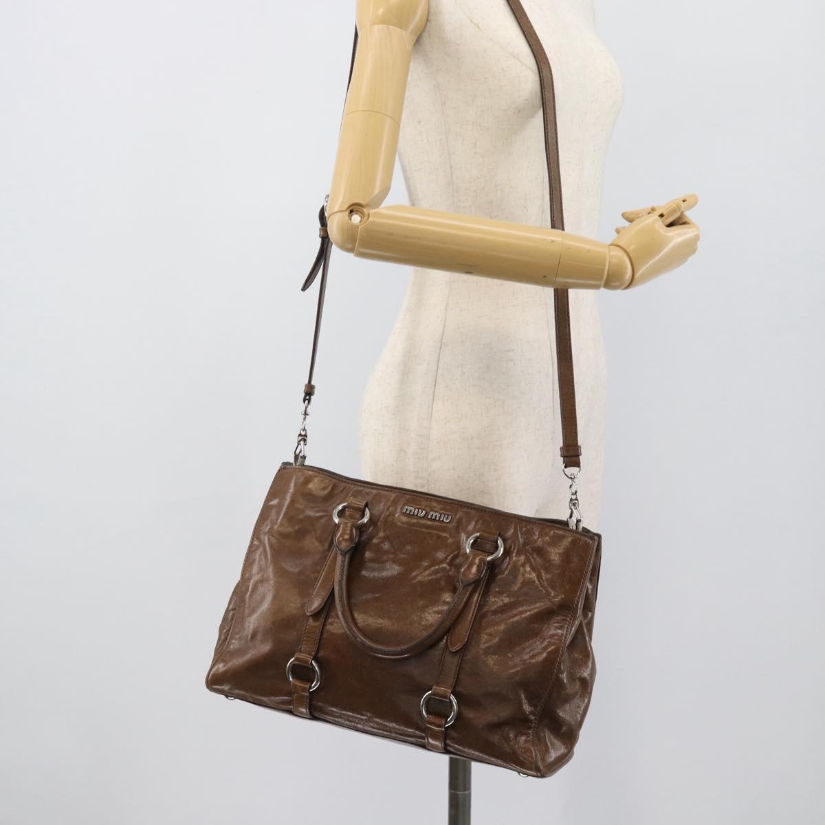 Miu Miu Hand Bag Leather 2way Brown Silver Auth yk20645M