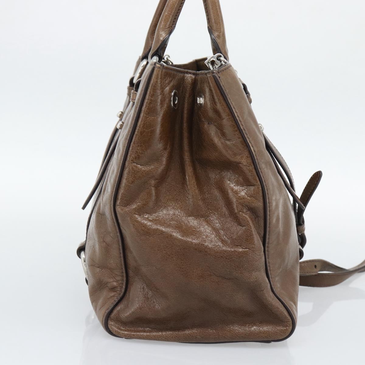 Miu Miu Hand Bag Leather 2way Brown Silver Auth yk20645M