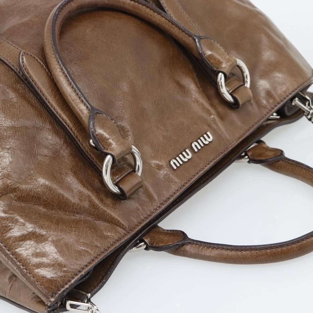 Miu Miu Hand Bag Leather 2way Brown Silver Auth yk20645M