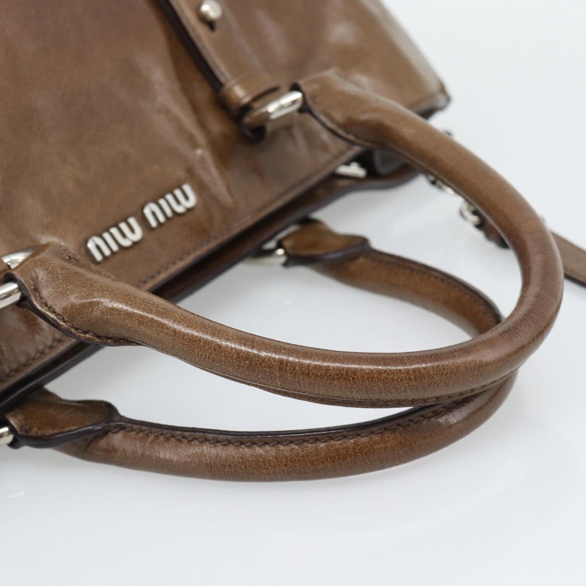 Miu Miu Hand Bag Leather 2way Brown Silver Auth yk20645M