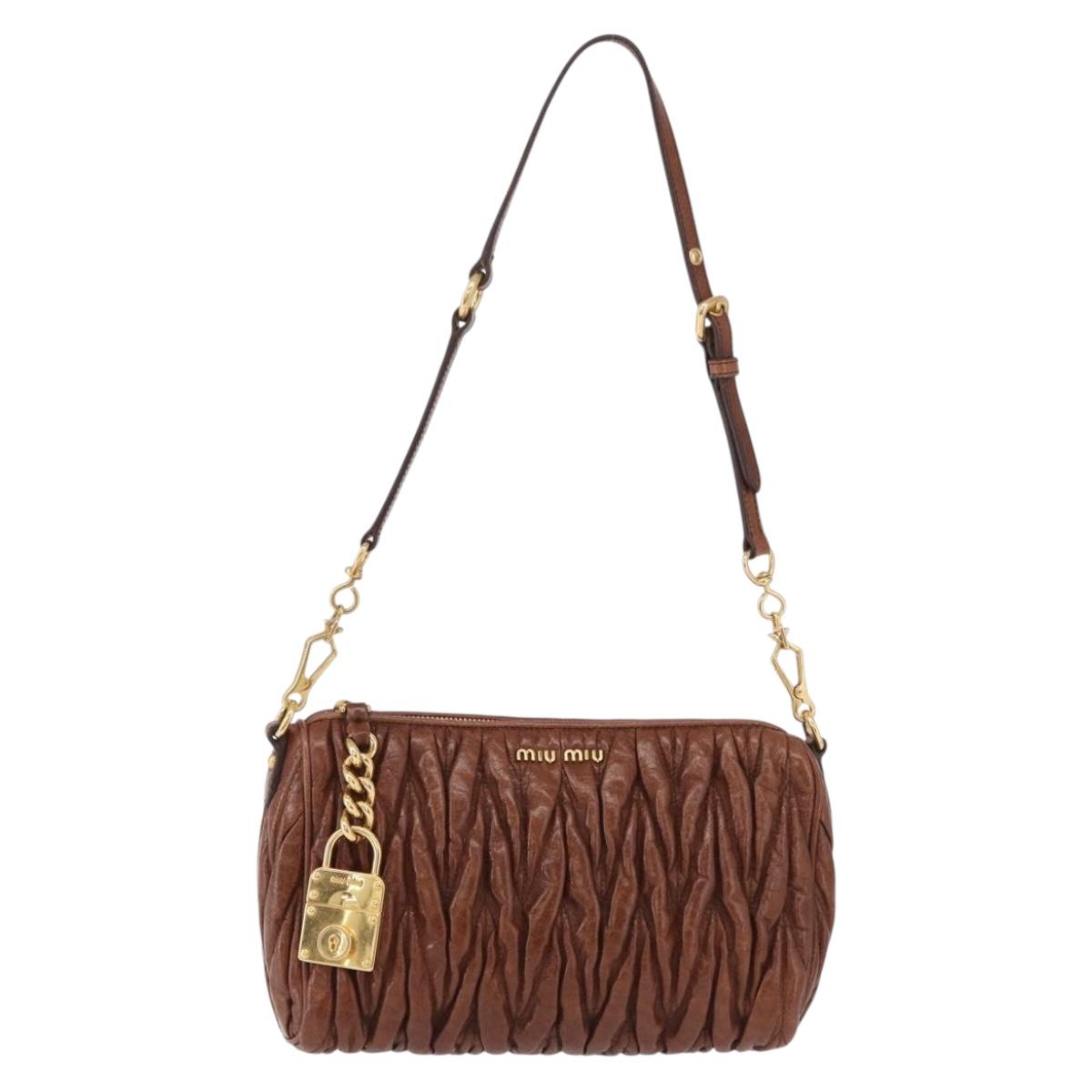 Miu Miu Matelasse Shoulder Bag Leather Brown Gold Tone Auth yk20646M
