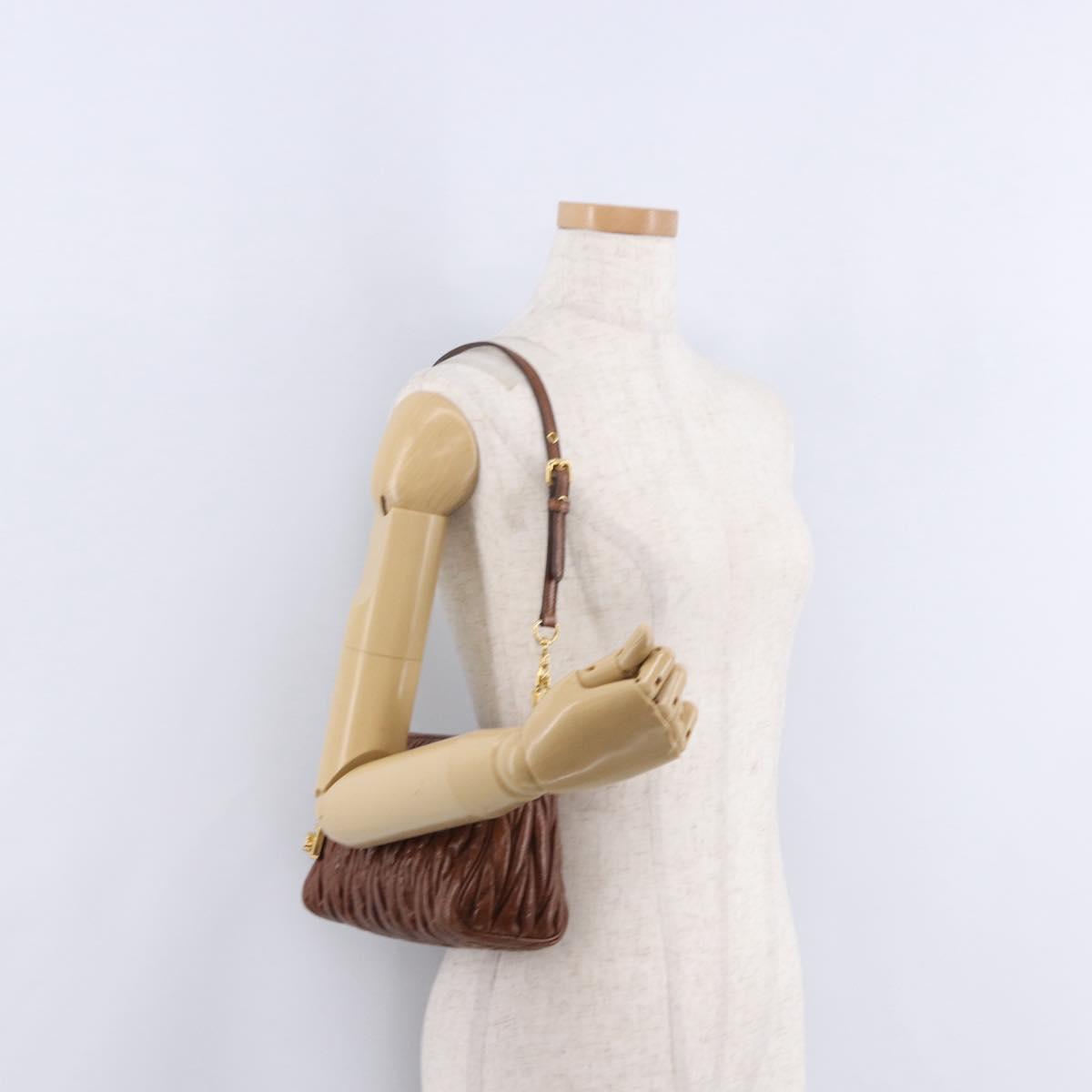 Miu Miu Matelasse Shoulder Bag Leather Brown Gold Tone Auth yk20646M