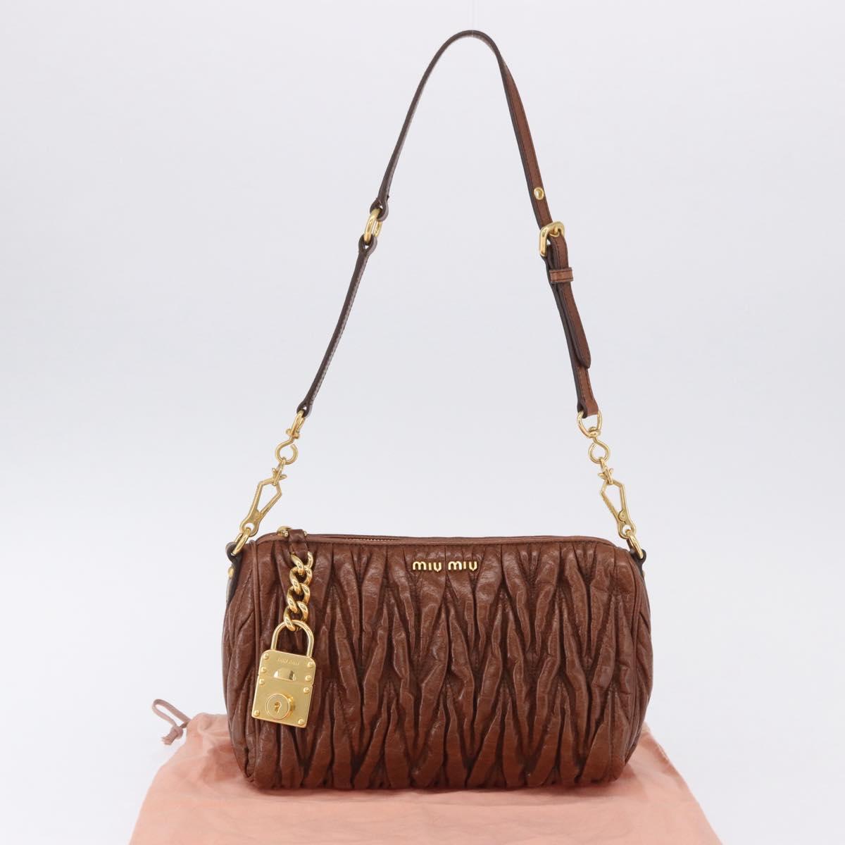 Miu Miu Matelasse Shoulder Bag Leather Brown Gold Tone Auth yk20646M