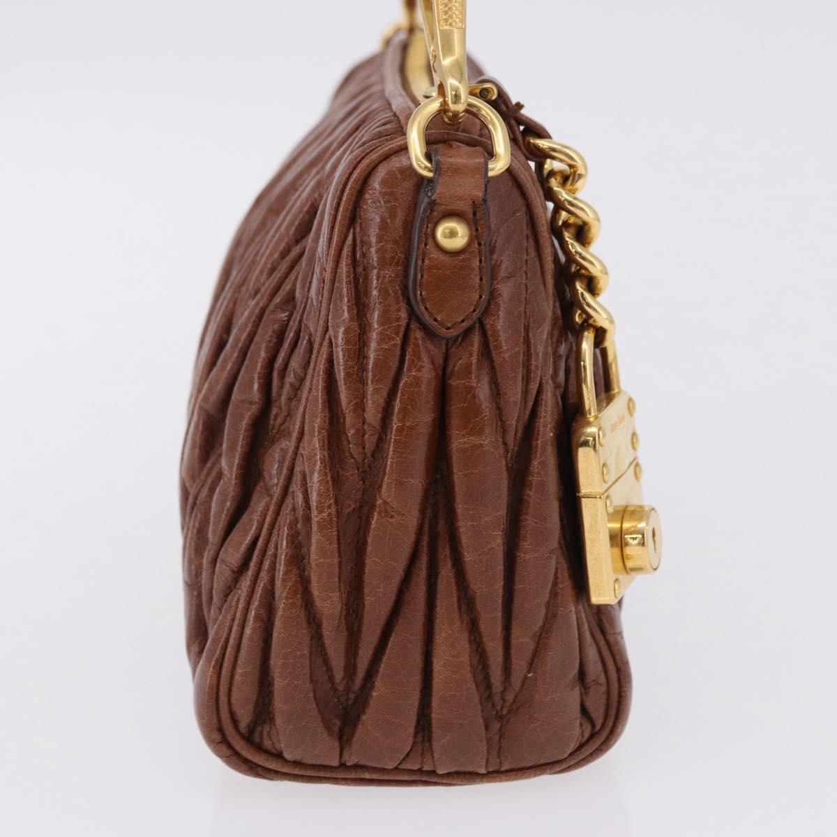 Miu Miu Matelasse Shoulder Bag Leather Brown Gold Tone Auth yk20646M