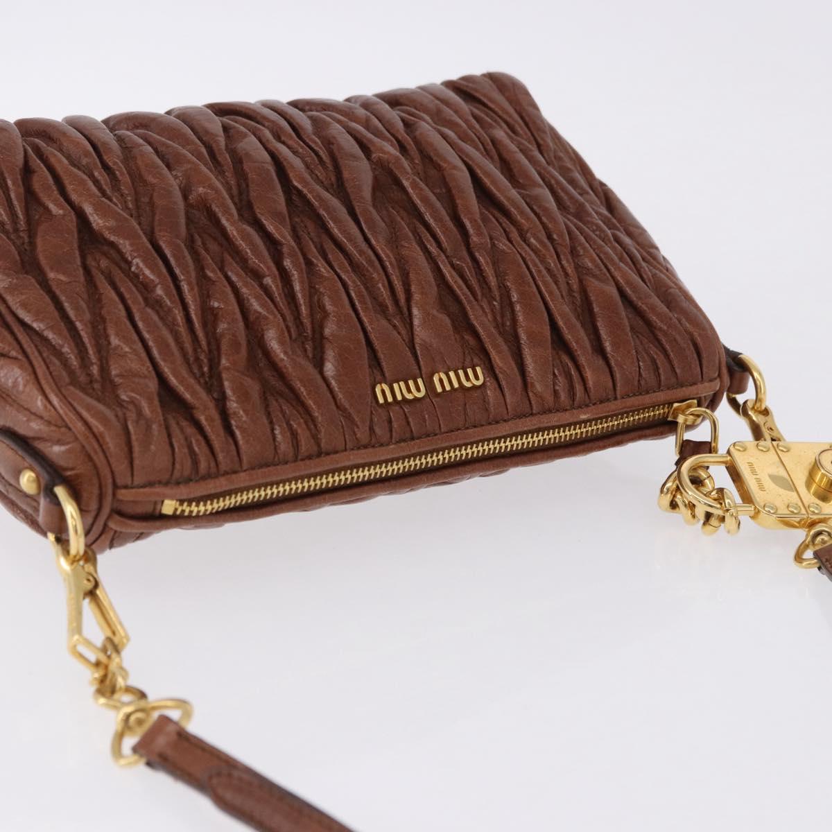 Miu Miu Matelasse Shoulder Bag Leather Brown Gold Tone Auth yk20646M