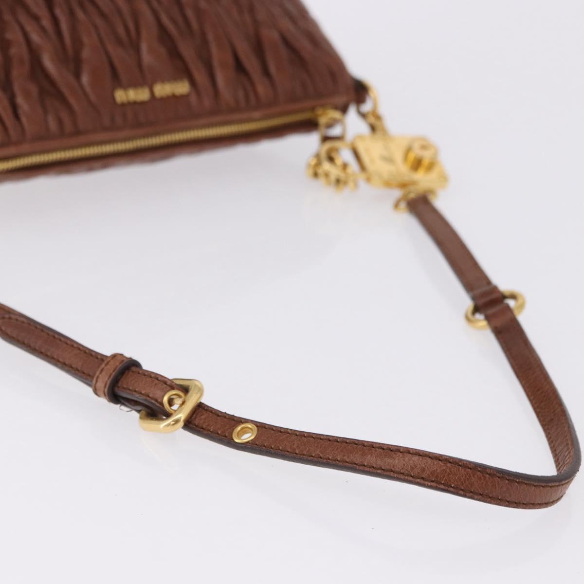 Miu Miu Matelasse Shoulder Bag Leather Brown Gold Tone Auth yk20646M