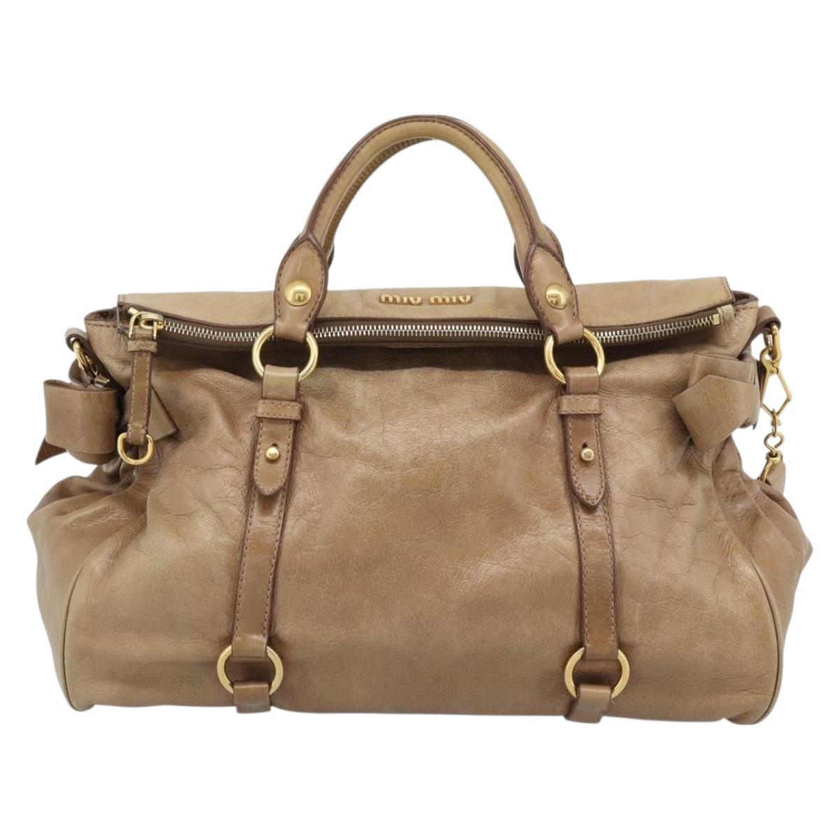Miu Miu Hand Bag Leather 2way Brown Gold Tone Auth yk20647M