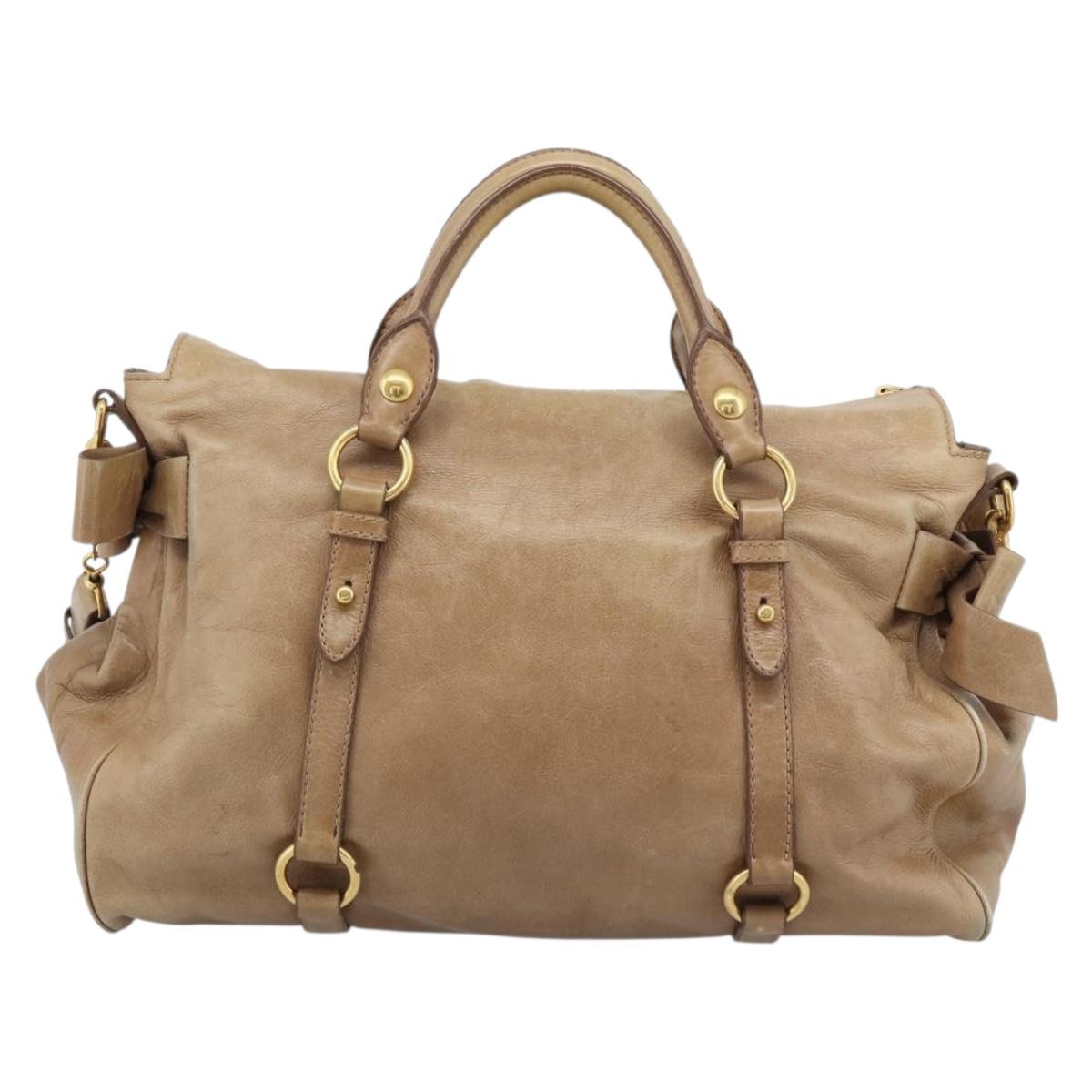 Miu Miu Hand Bag Leather 2way Brown Gold Tone Auth yk20647M