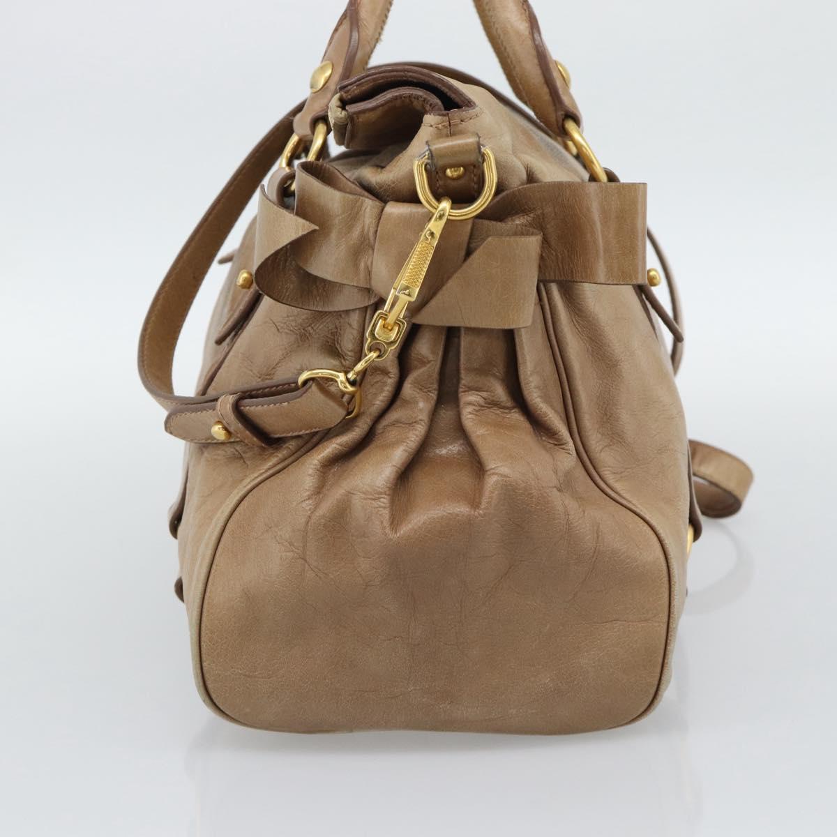 Miu Miu Hand Bag Leather 2way Brown Gold Tone Auth yk20647M