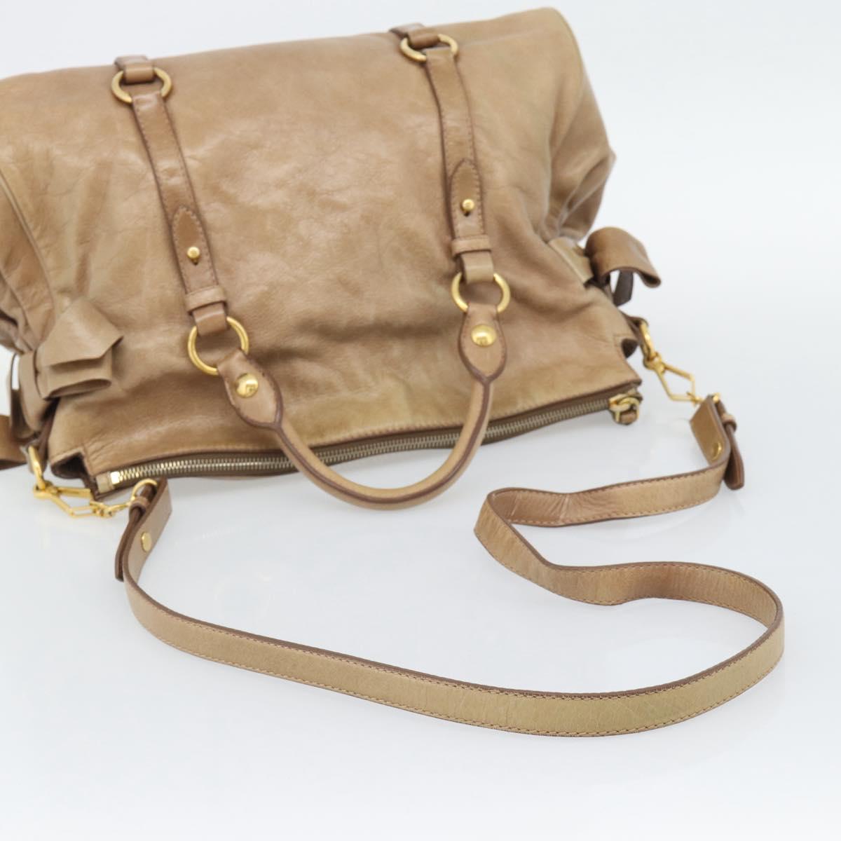 Miu Miu Hand Bag Leather 2way Brown Gold Tone Auth yk20647M