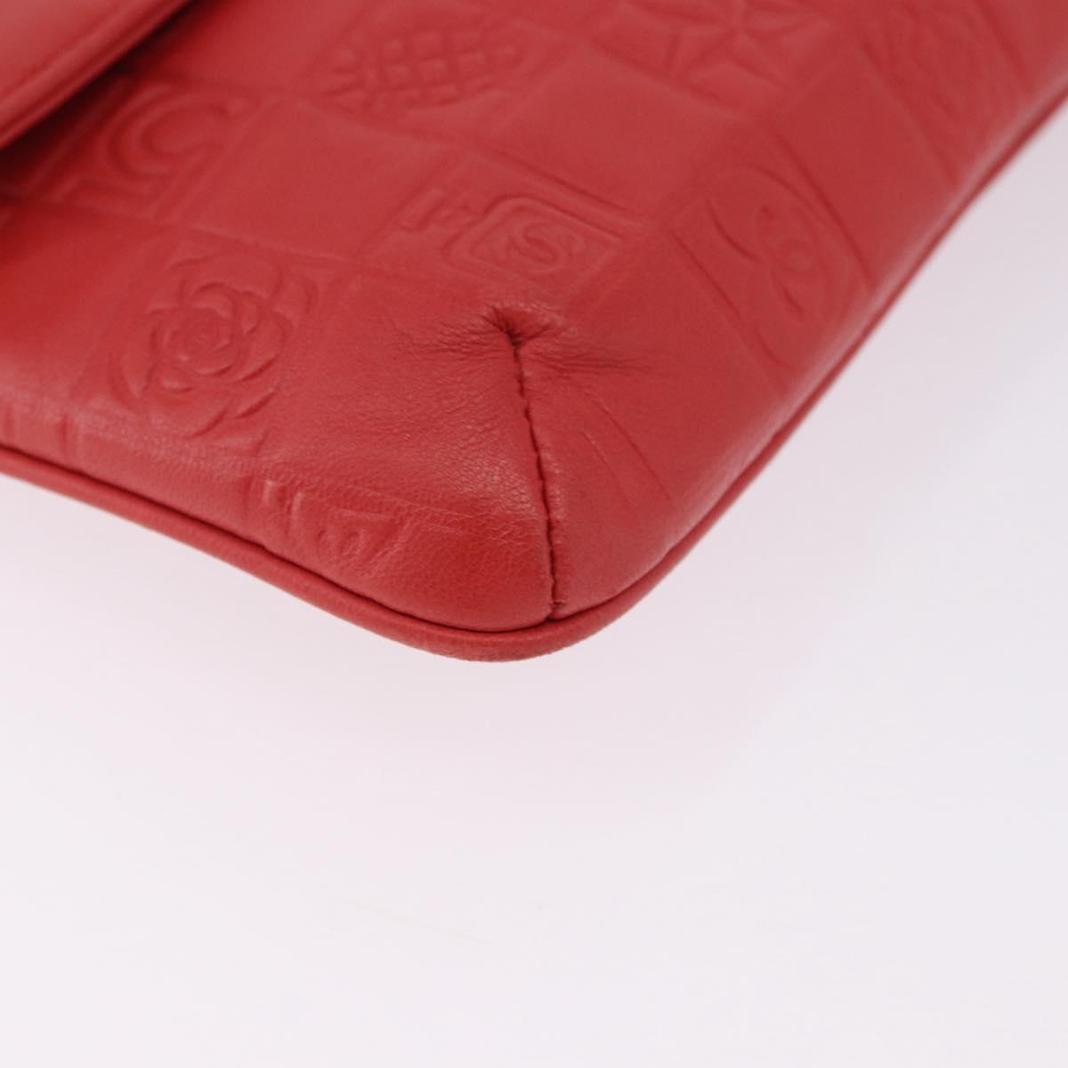 CHANEL Icon Chain Shoulder Bag Lamb Skin Red Gold Tone CC Auth yk20652SAV