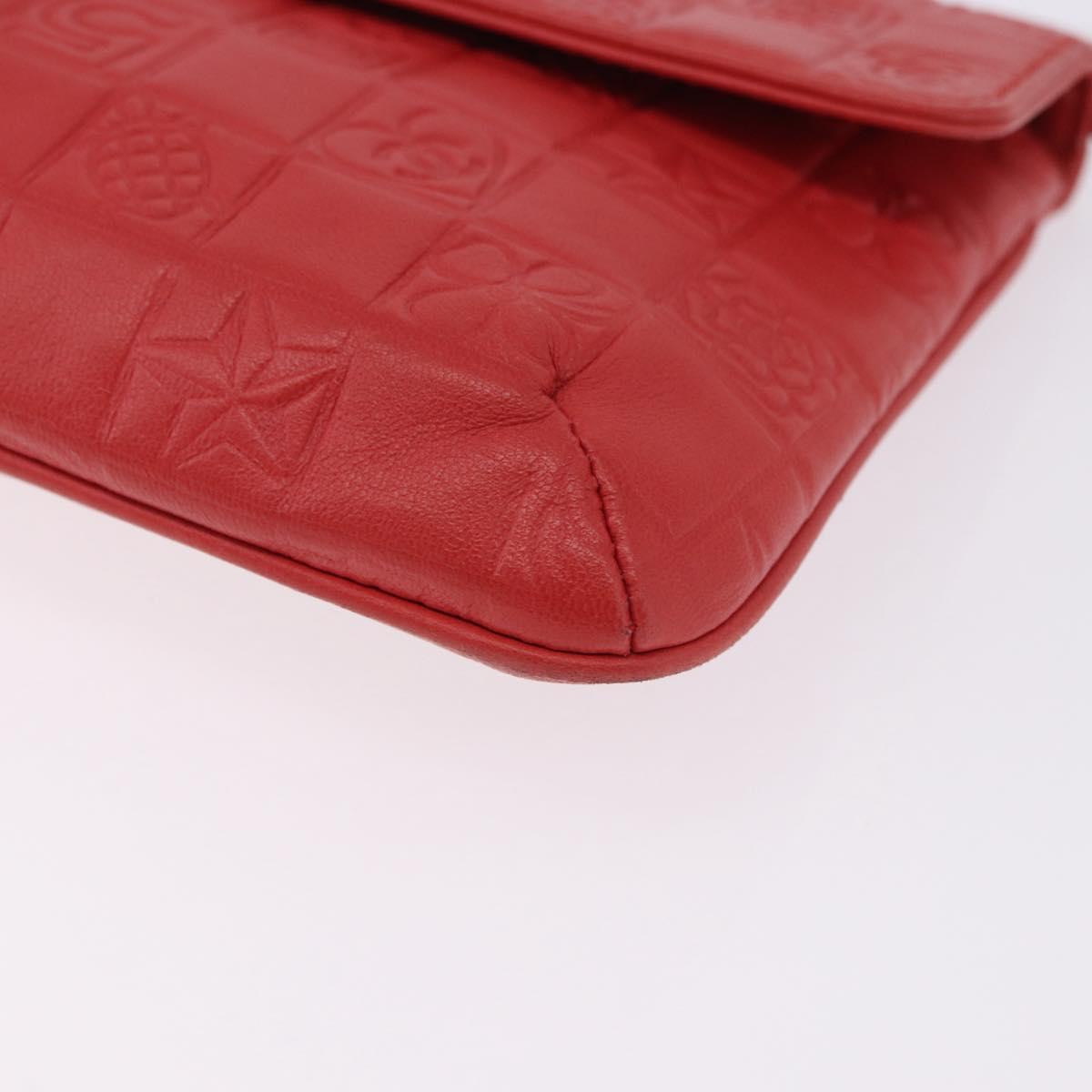 CHANEL Icon Chain Shoulder Bag Lamb Skin Red Gold Tone CC Auth yk20652SAV