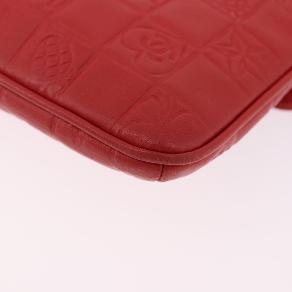 CHANEL Icon Chain Shoulder Bag Lamb Skin Red Gold Tone CC Auth yk20652SAV