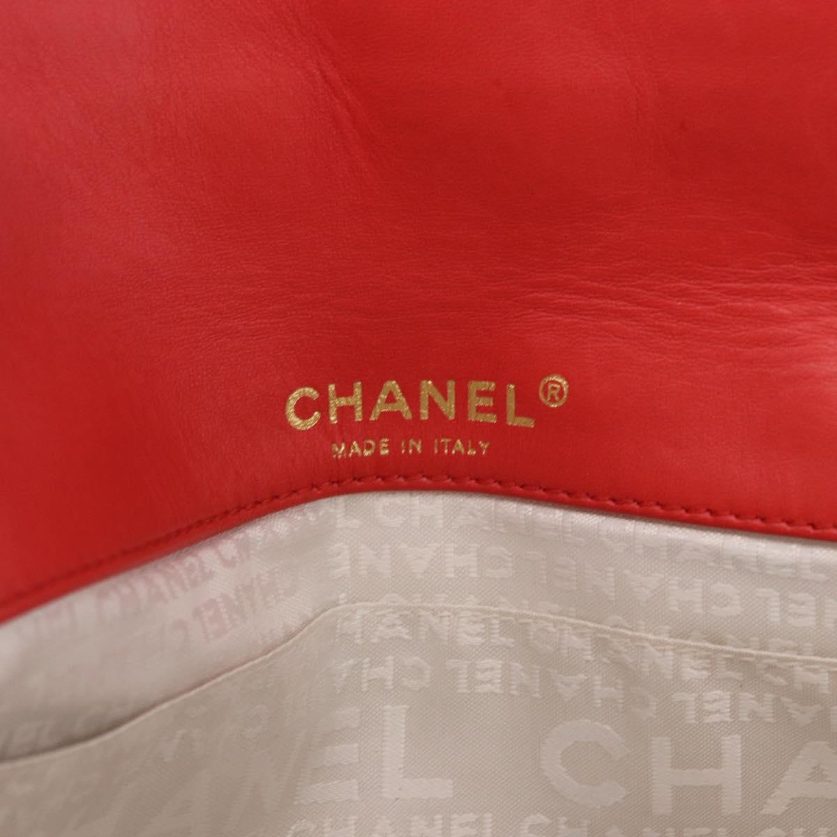 CHANEL Icon Chain Shoulder Bag Lamb Skin Red Gold Tone CC Auth yk20652SAV