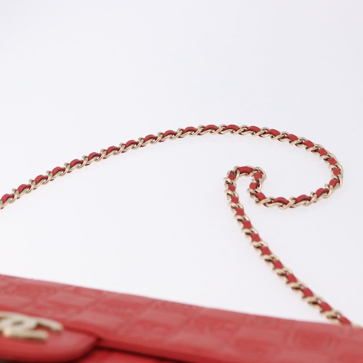 CHANEL Icon Chain Shoulder Bag Lamb Skin Red Gold Tone CC Auth yk20652SAV